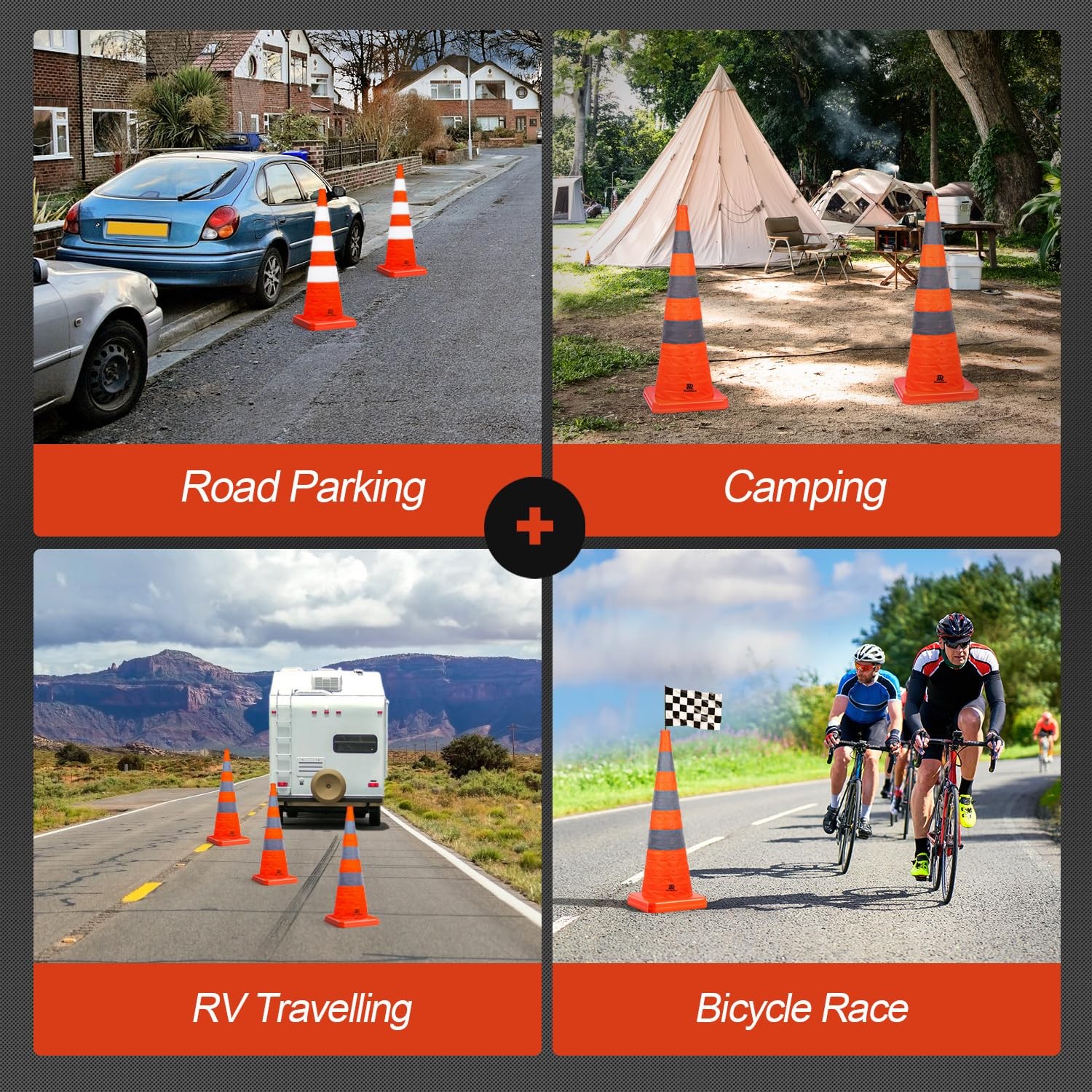 RoadHero 36 Inch 4 Pack Collapsible Traffic Safety Cones, Multi Purpose Pop-u…