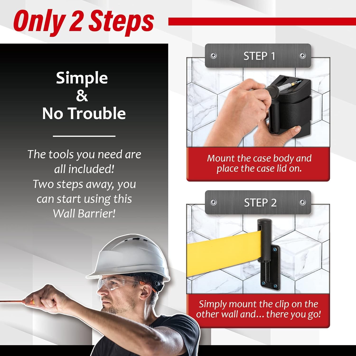 DuraSteel Wall Mount Crowd Control Retractable Belt Barrier – 6.5 Ft Yellow Do N