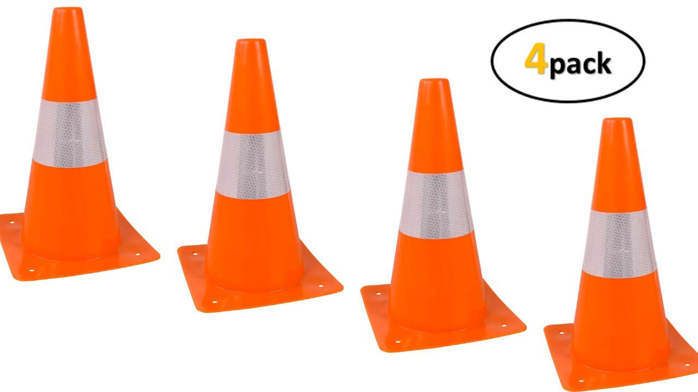 Orange Safety Cones – Hazard Cones (4Pc) 12″ Hardware Plastic Safety Cone with R