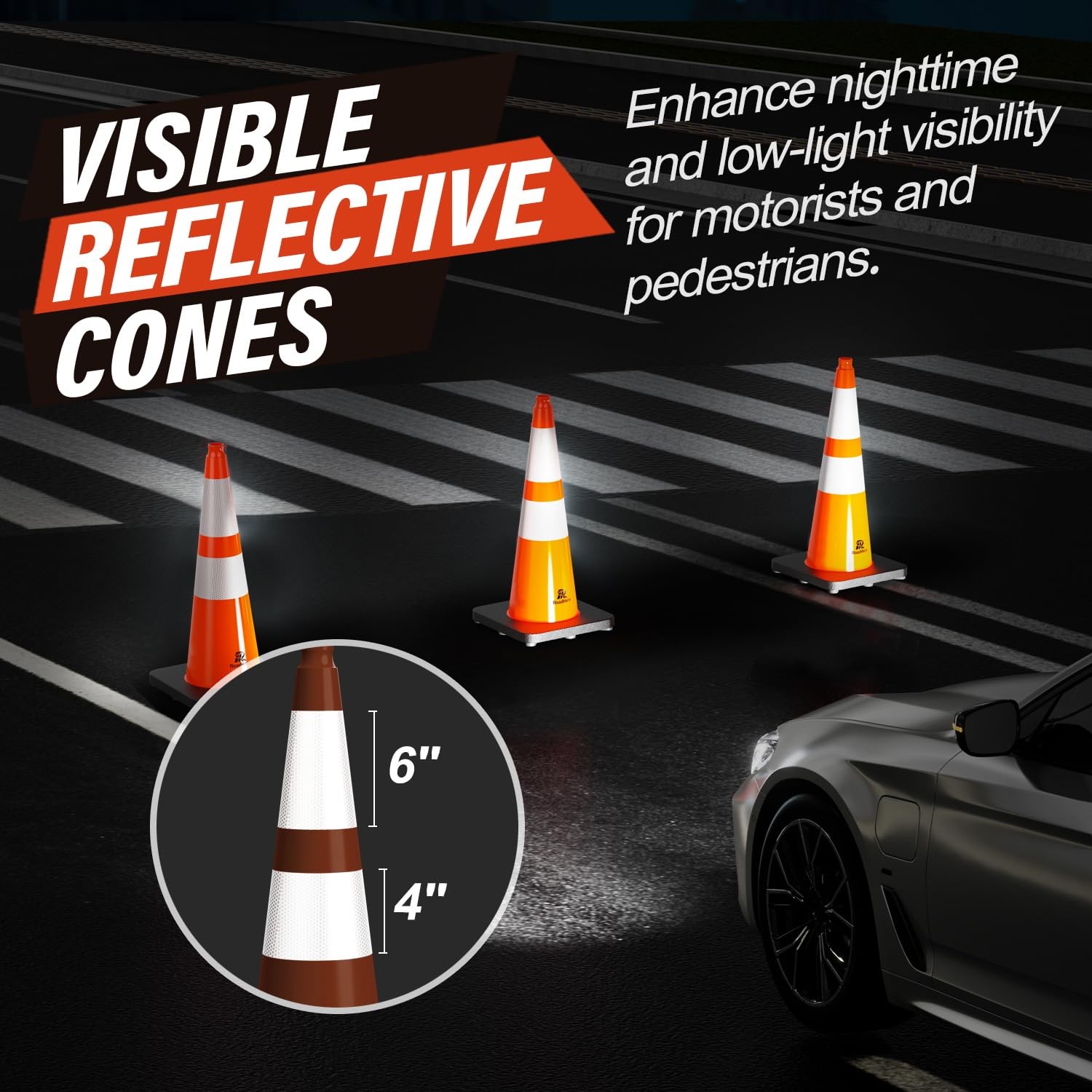8 Pack 28 Inch Traffic Cones Reflective Collar Heavy Base Parking Lot Safety