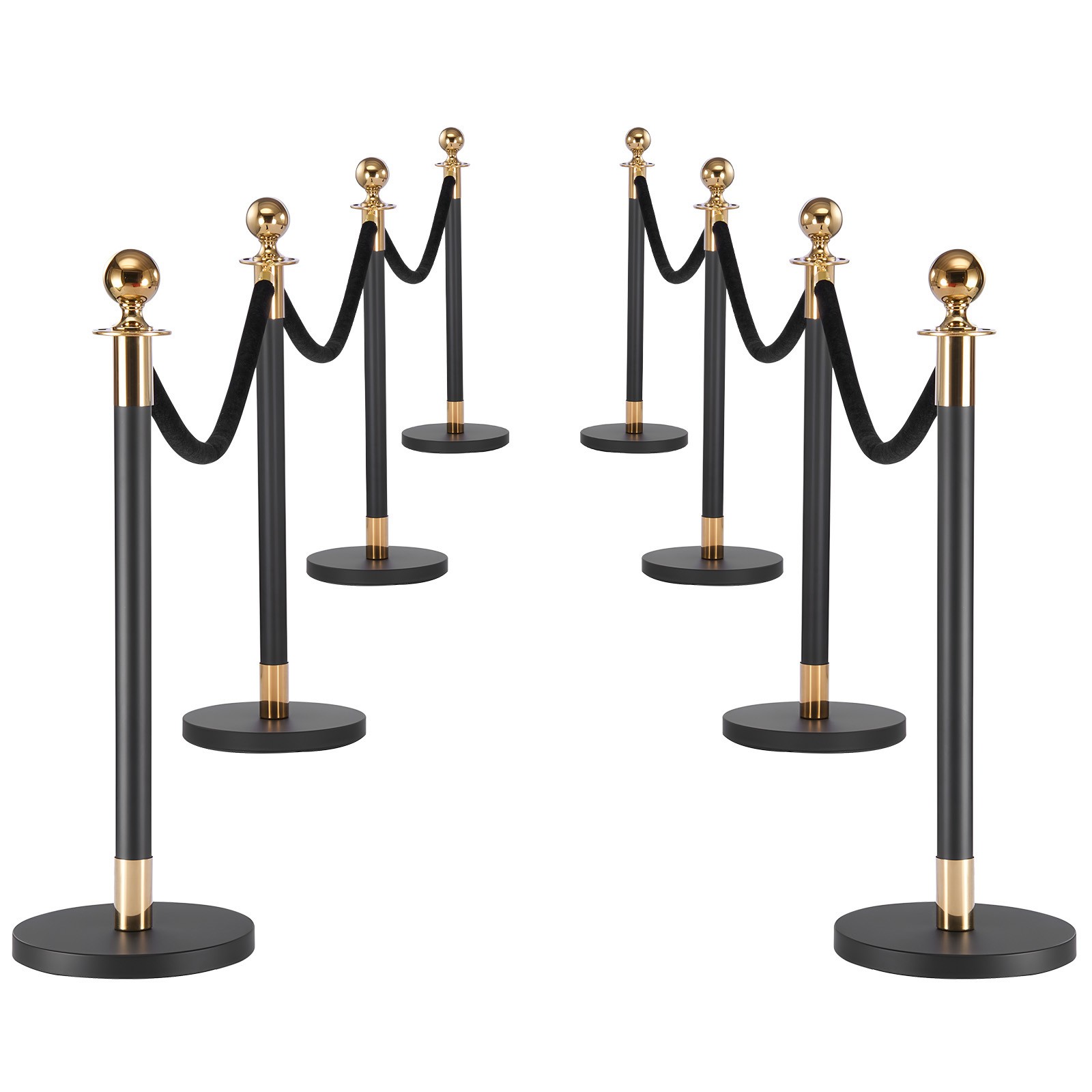 Uimoso 8-Piece Stanchion Post Crowd Control Set 6 Black Velvet Ropes Hollow Base
