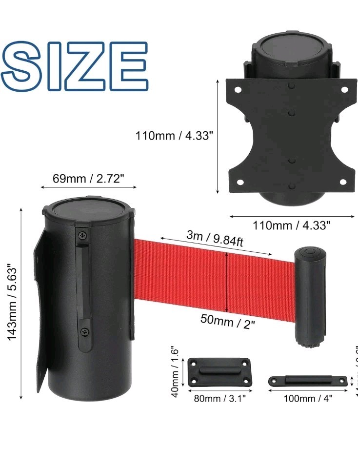 Patikil 2 New Fixed Wall Mount Retractable Belt Barrier Red Belt Fast Shipping
