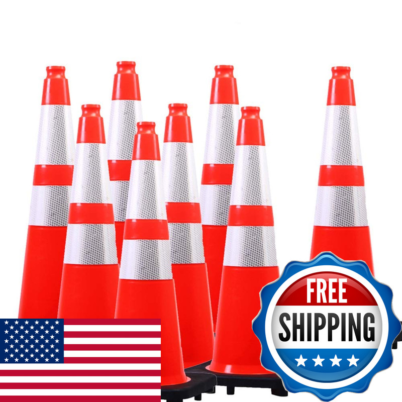 8 Cones Besea 28 Inch Orange Pvc Traffic Cones Black Base Construction Safety