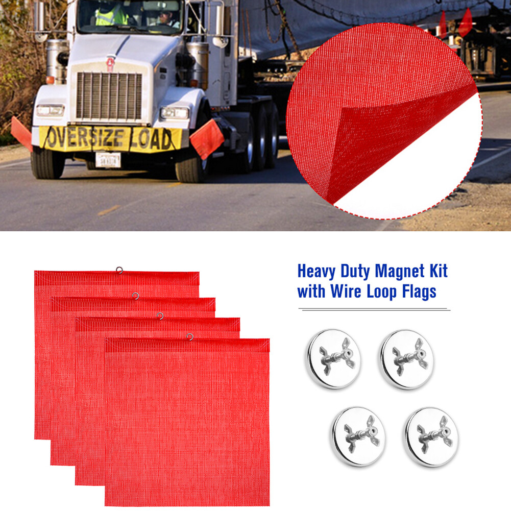 (4 Pack) Oversize Load Traffic Safety Flags Warning Signs 18 x 18 Inch For Truck