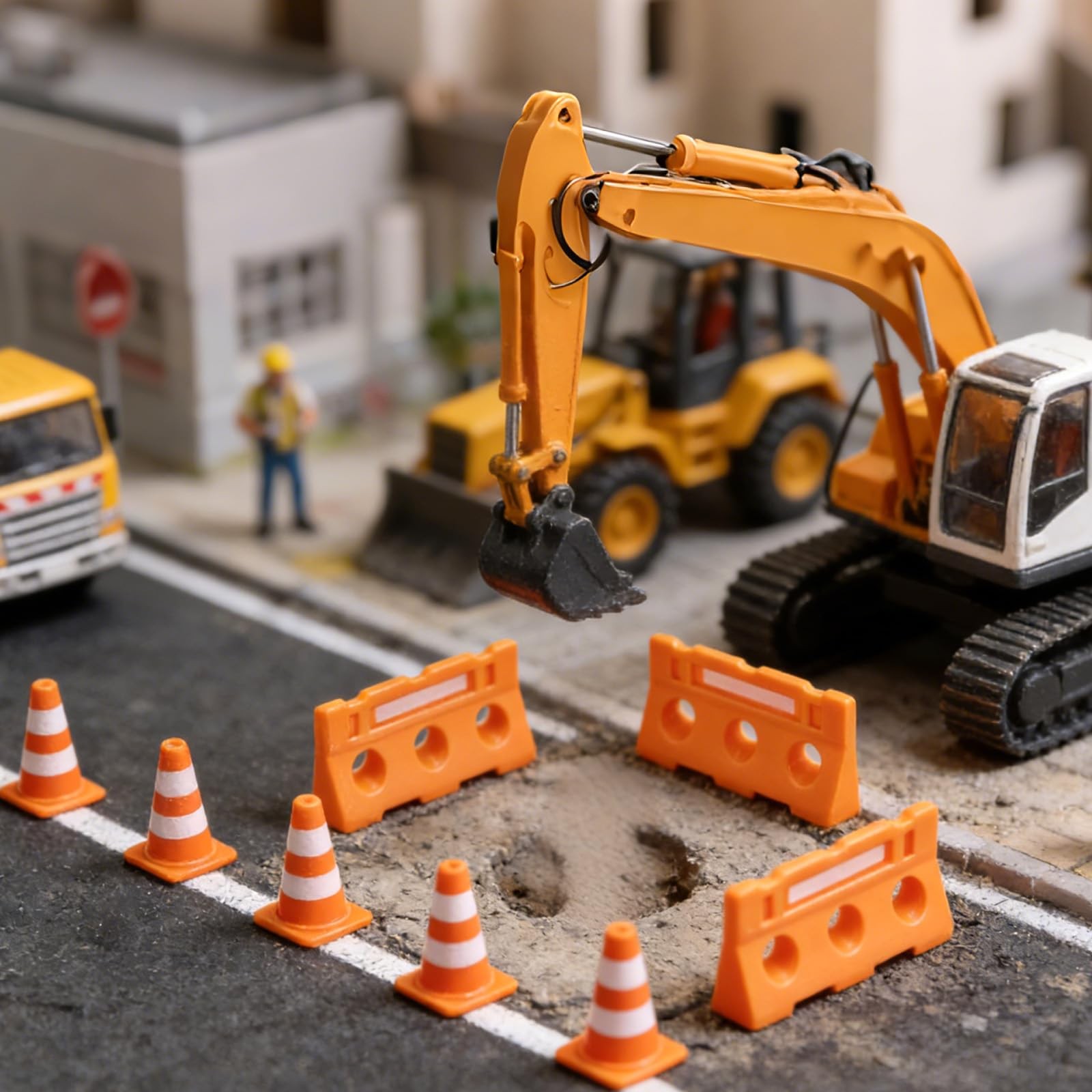 40pcs Mini Traffic Cones & Miniature Fence Barricade Signs, Small Orange Cons…