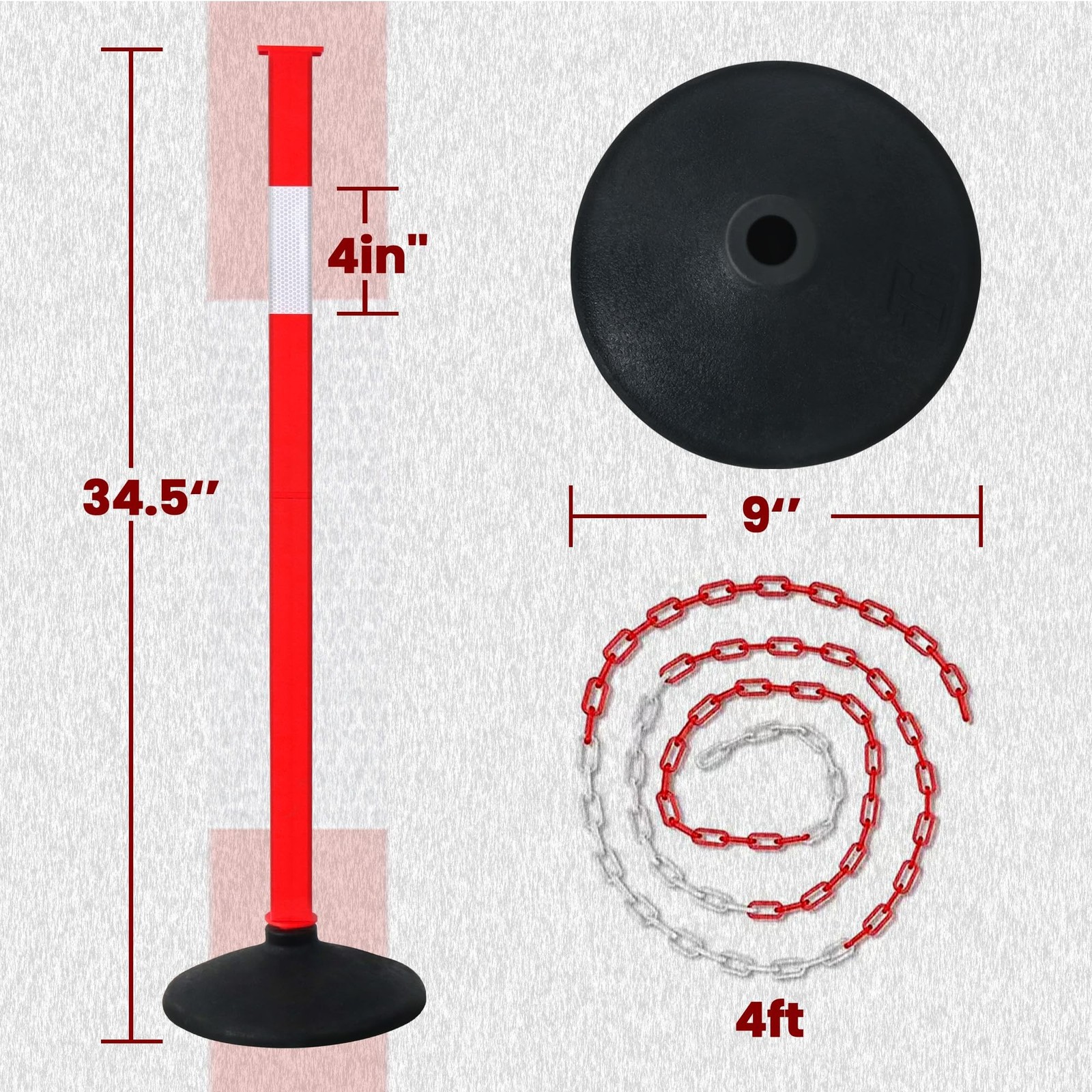 [3 Pack] Adjustable Traffic Delineator Post Cones with Rubber Weighted Base &…