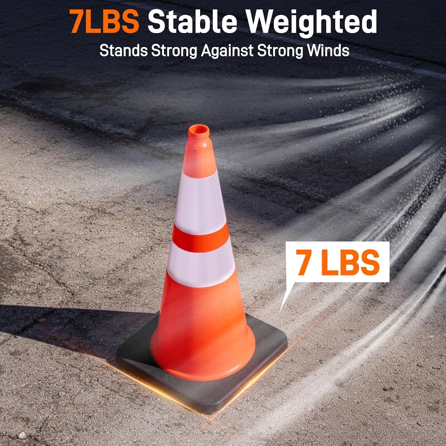 28 Inch Traffic Cones W/ 7 Lb Black Base & Reflective Collars Durable