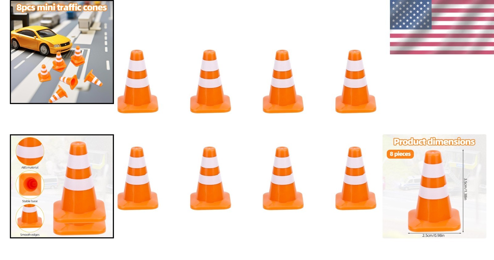Realistic 8-Piece Mini Traffic Cone Set – 1.38in for Creative Scenes & Teaching