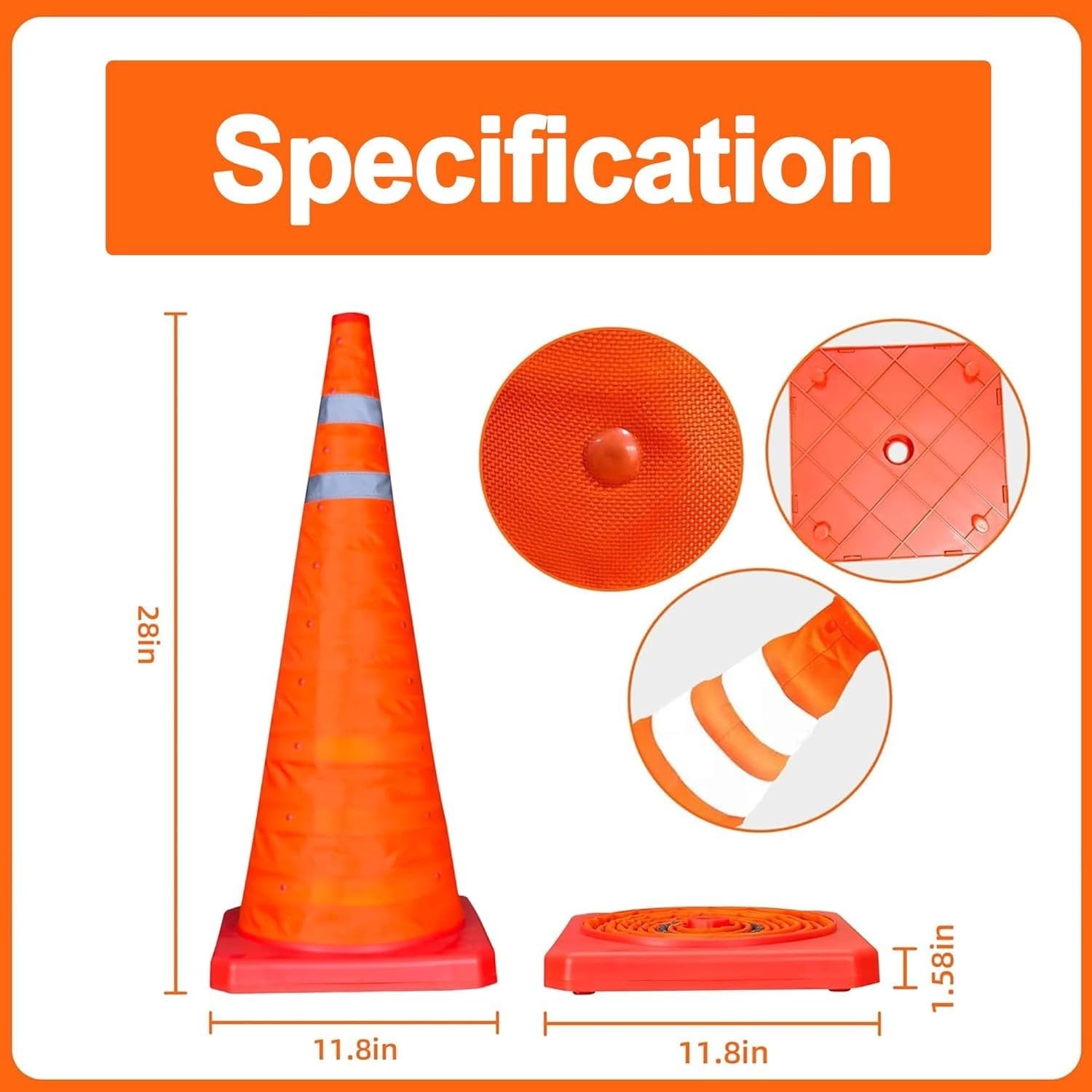 28 Inch 8 Pack Collapsible Traffic Safety Cones,with High-Visibility Reflective