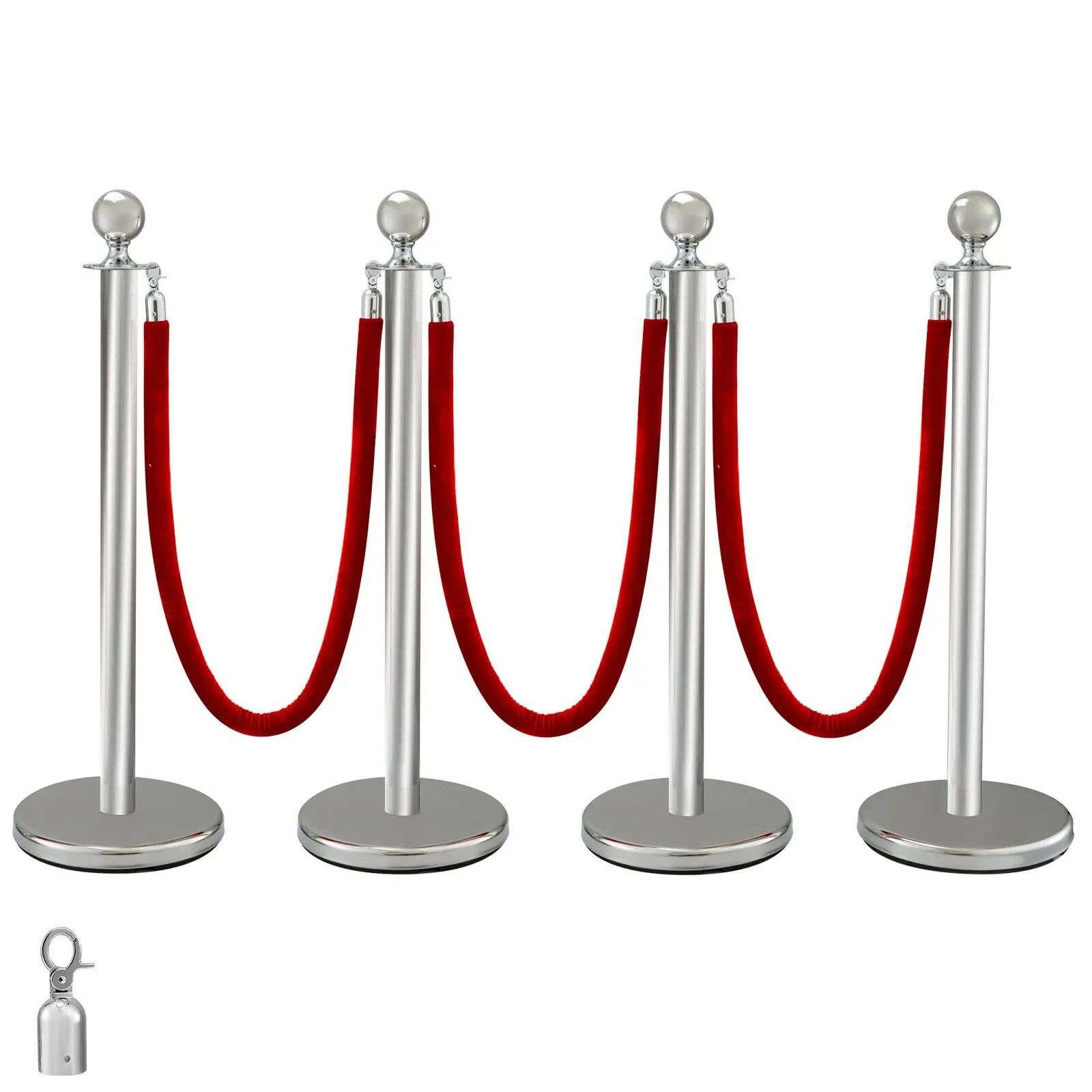 38Inch Gold Silver Stanchion Posts Queue Velvet Rope Crowd Control Line Barriers