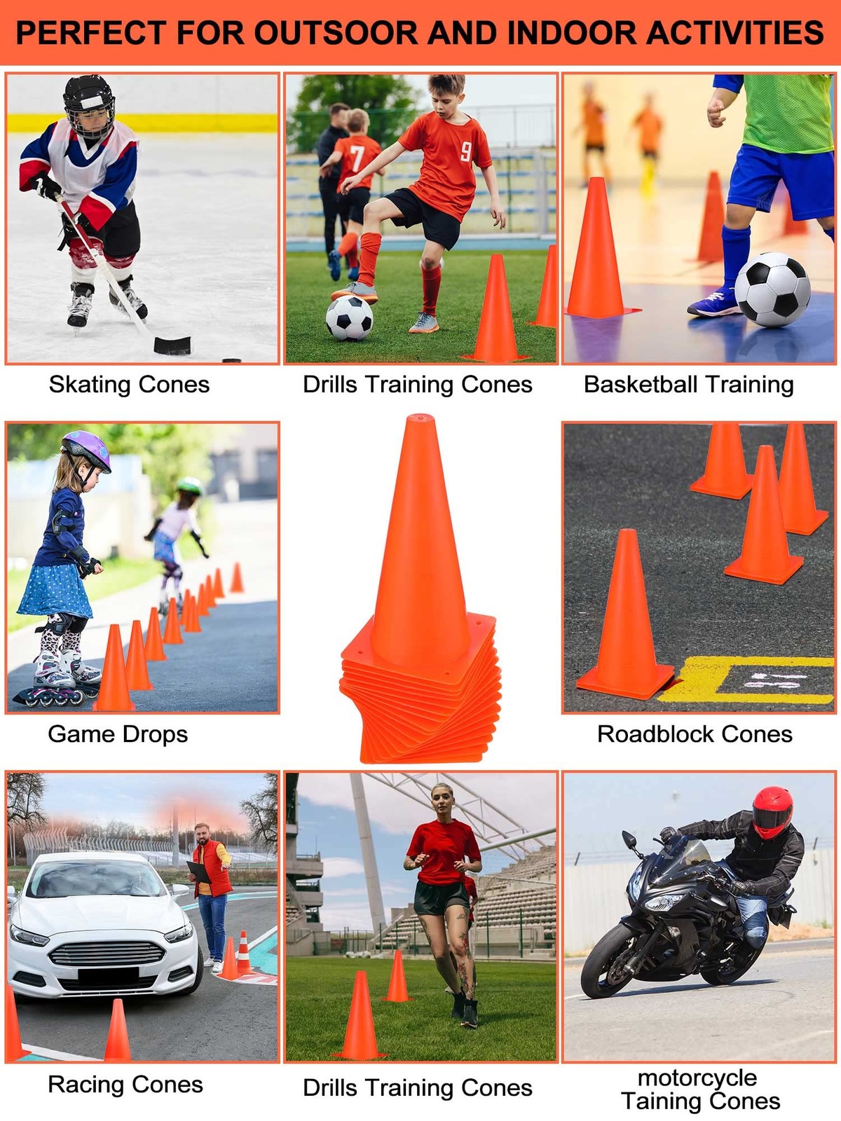 24 Pack Traffic Cones 12 Inch Plastic Safety Cones for Training Parking