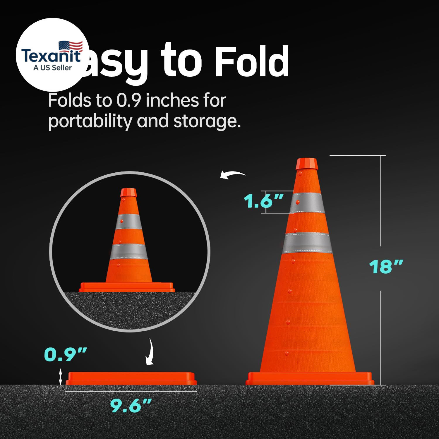 [4 Pack] 18 Inch Collapsible Traffic Safety Cones, Orange Cones, Multi Purpose P