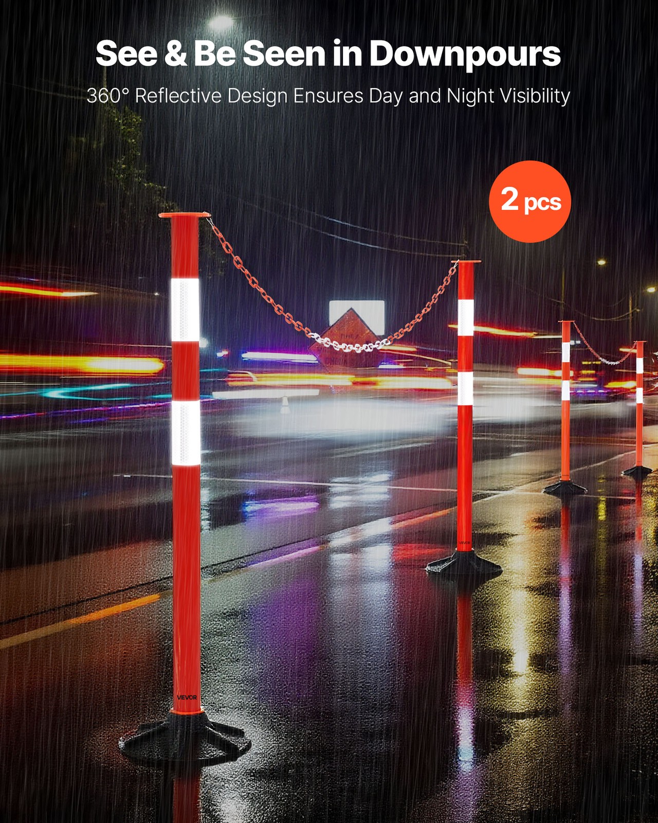 VEVOR 2 Packs Traffic Delineator Posts 34 in Safety Cones Weighted Base & Chains