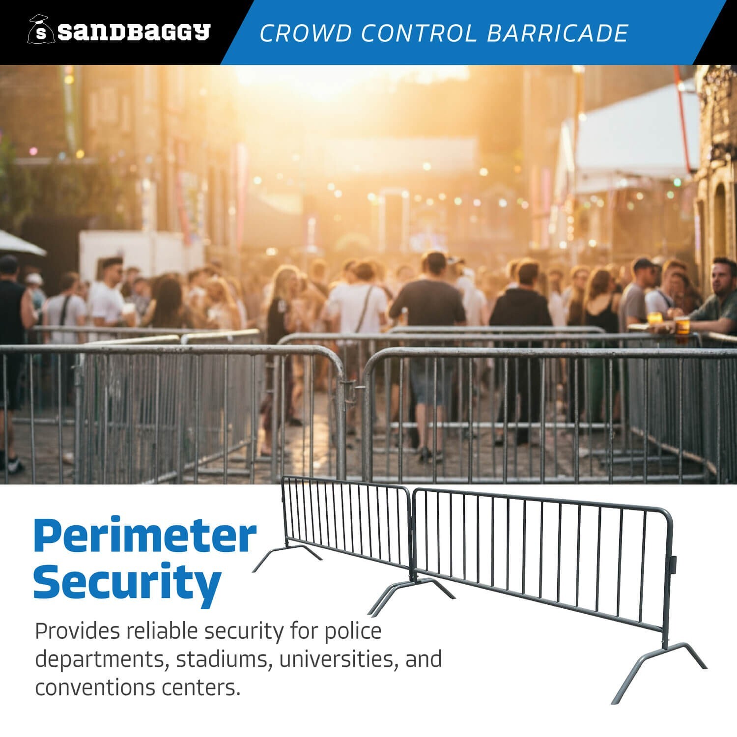 Sandbaggy Metal Crowd Control Barricades – Interlocking Barriers (Will-Call)
