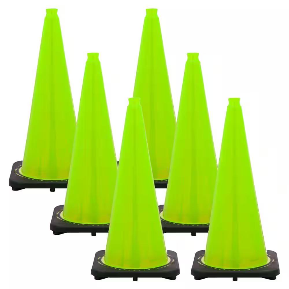 28 In. Safety Green Traffic Cones (6-Pack)
