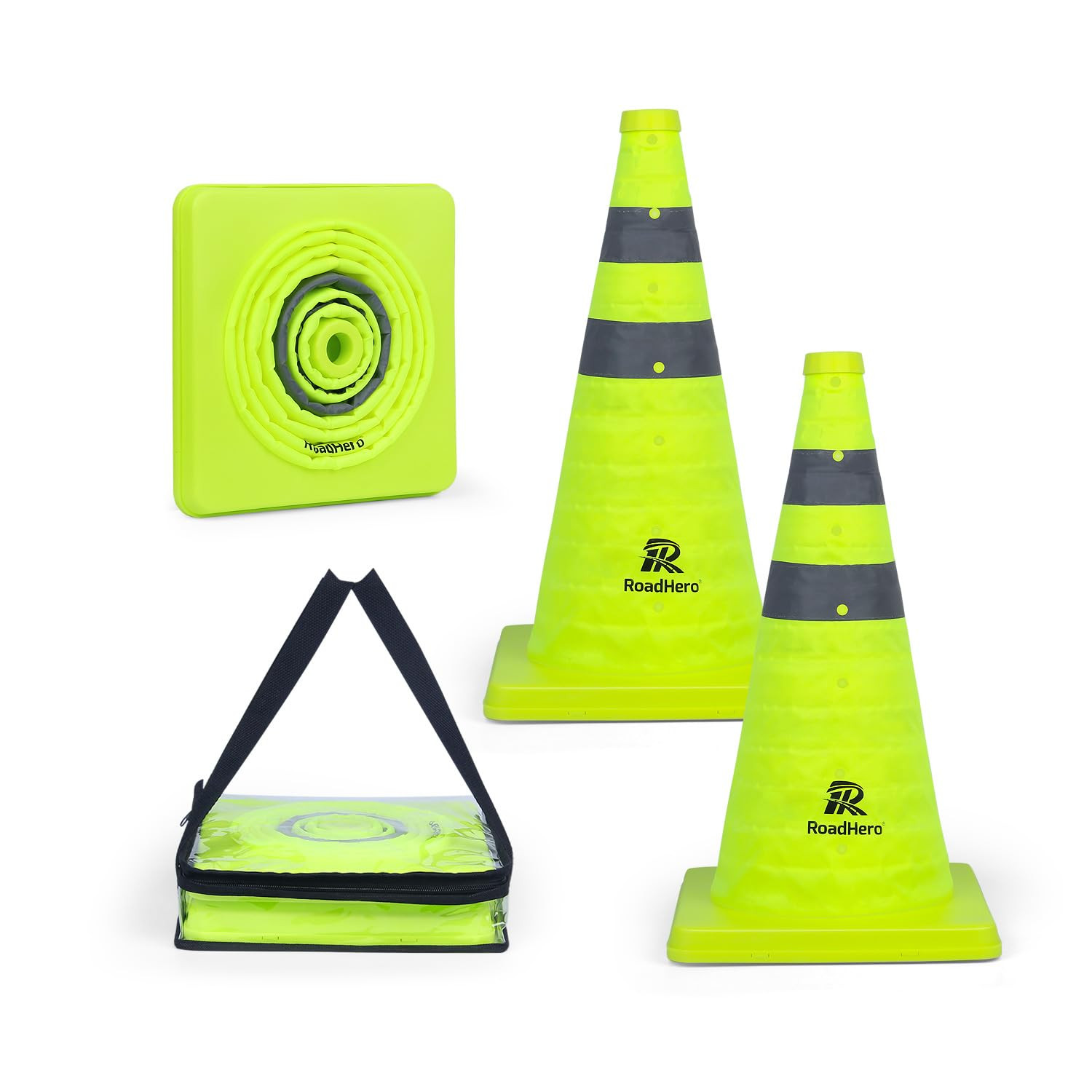 18 Inch 2 Pack Collapsible Traffic Safety Cones, Lime Green Pop-up Cones with…