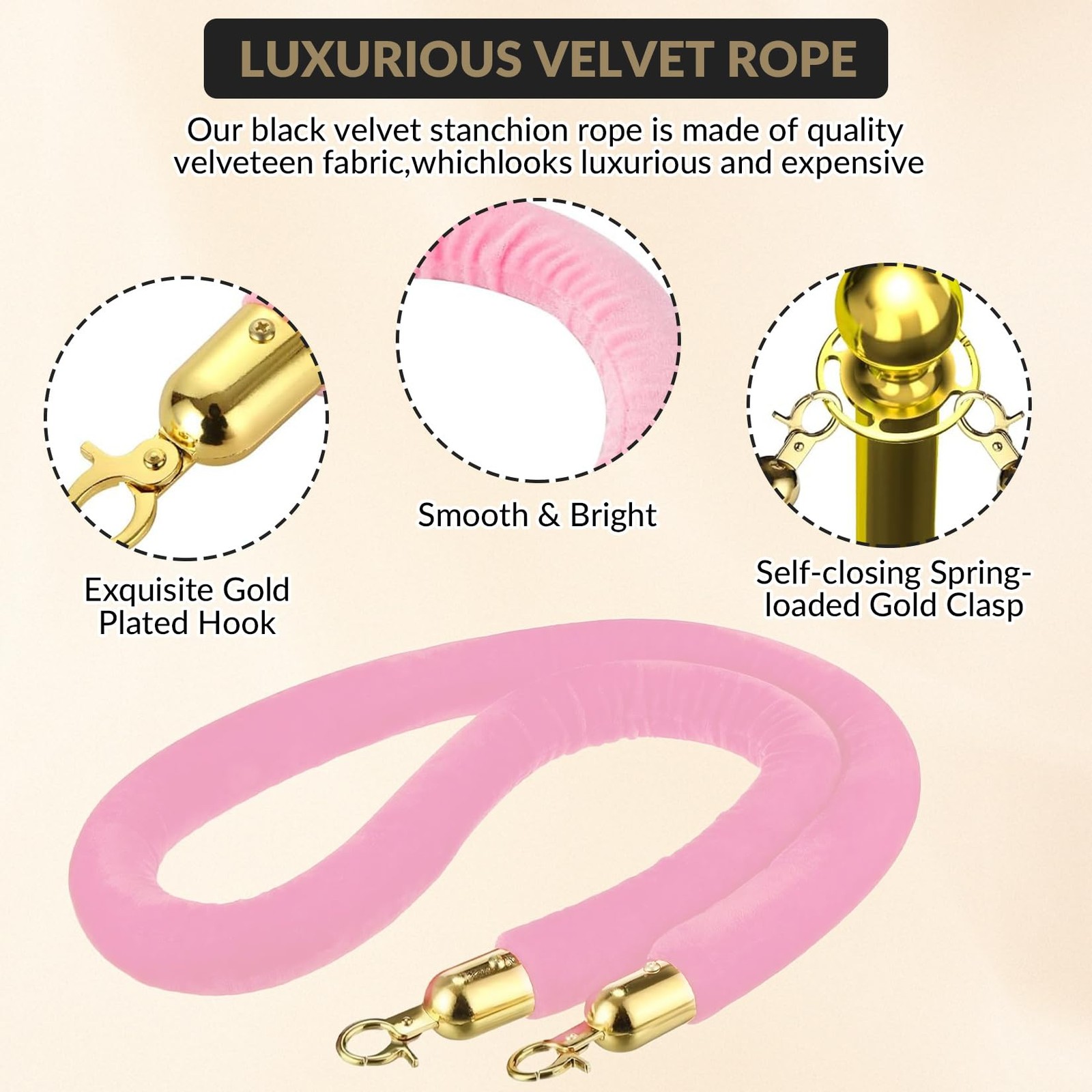 6 Pcs Velvet Stanchion Rope Decorations 5ft Crowd Control Ropes Safety Barrier