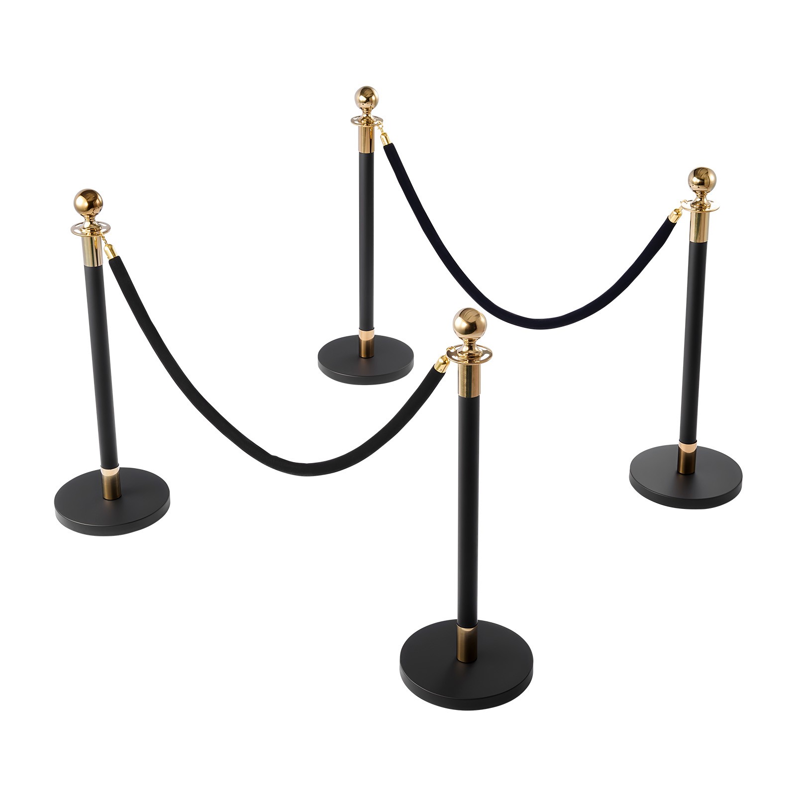 VEVOR 4 Pcs Stanchion Post with 2 Black Velvet Ropes and Hollow Base Black
