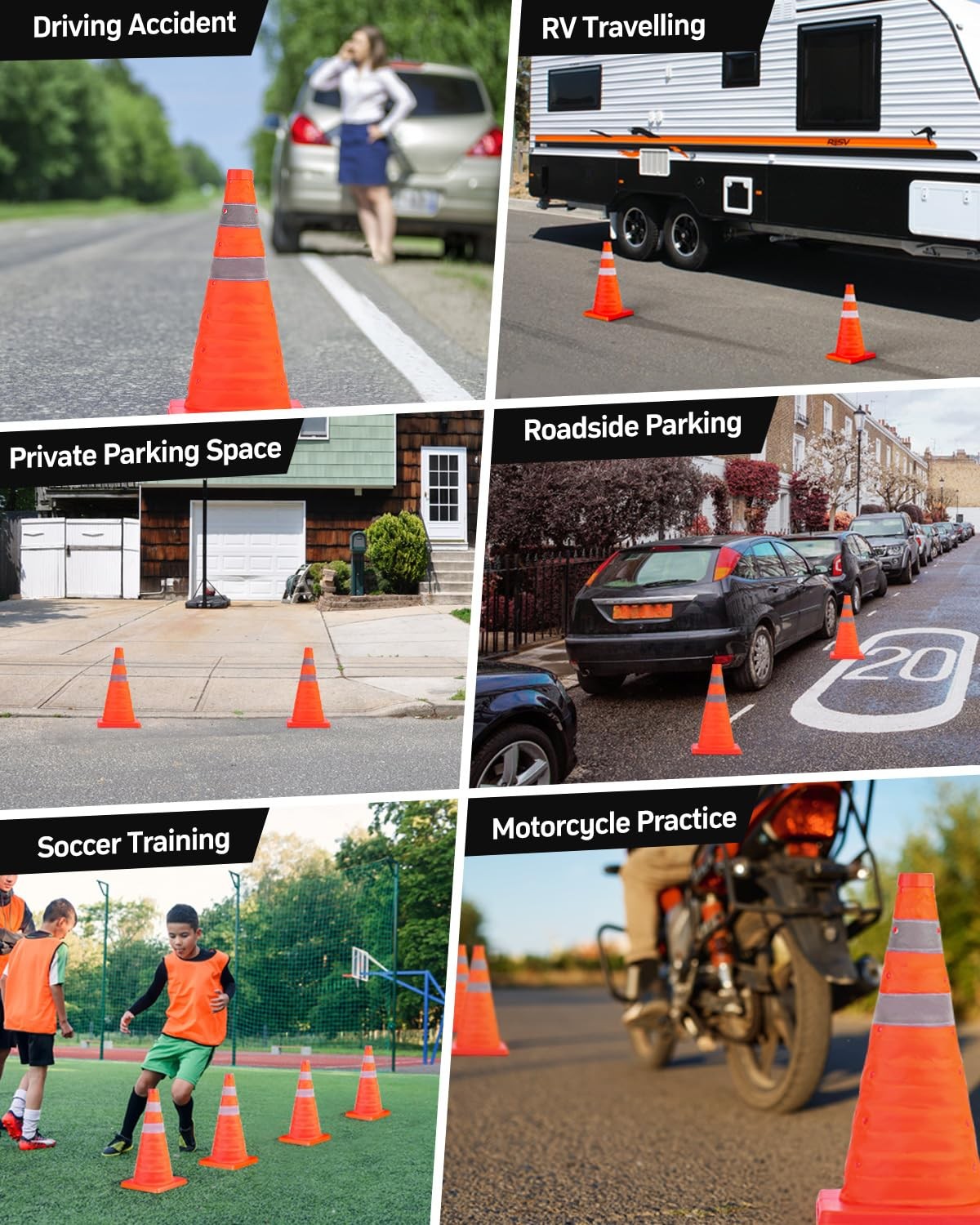 [4 Pack] 18 Inch Collapsible Traffic Safety Cones, Orange Cones, Multi Purpos…