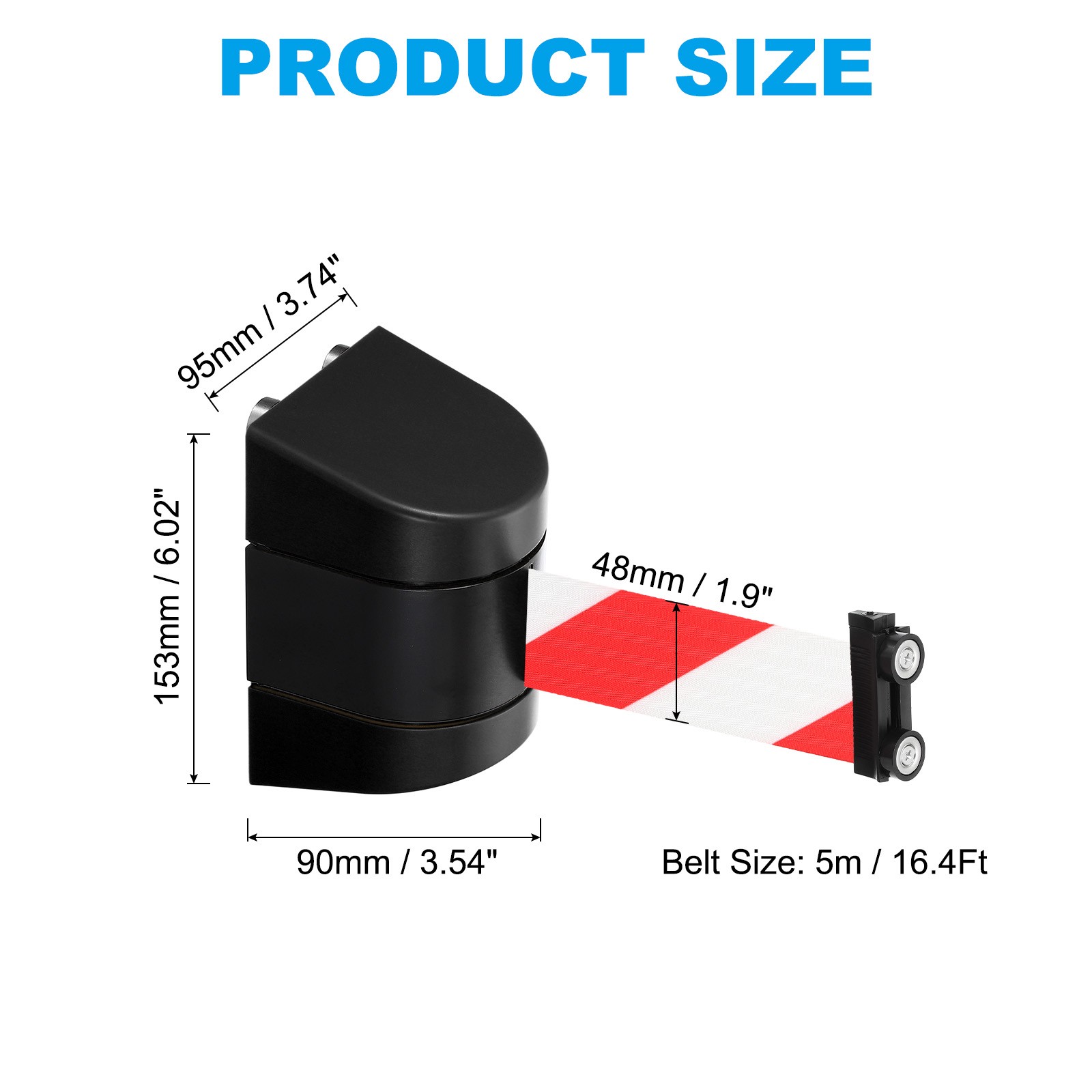 16.4Ft Magnetic Retractable Belt Barrier, Red White Belt, Black Case
