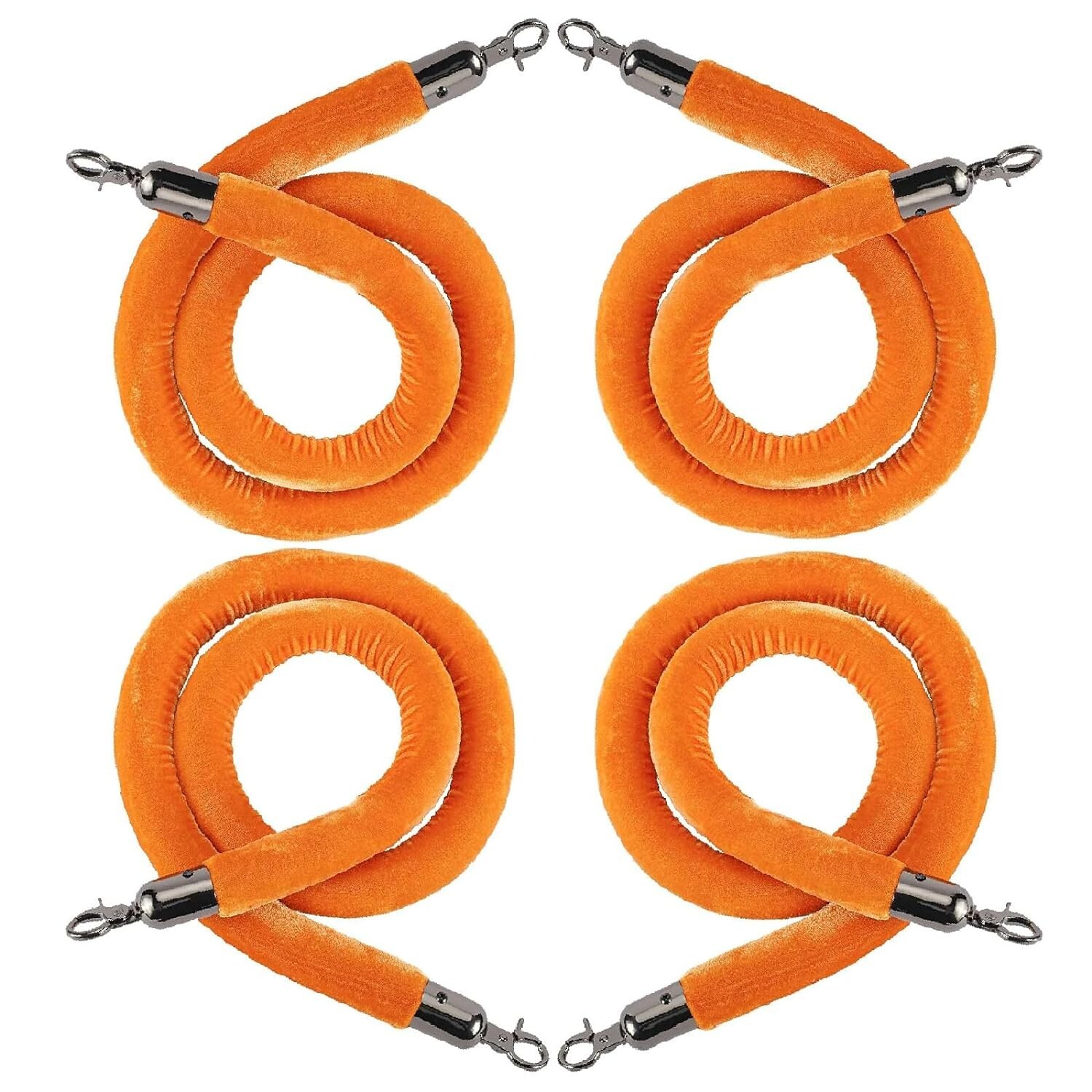 RealPlus 4pcs Orange Velvet Stanchion Ropes with Black Hooks,10 Feet Stanchion Q
