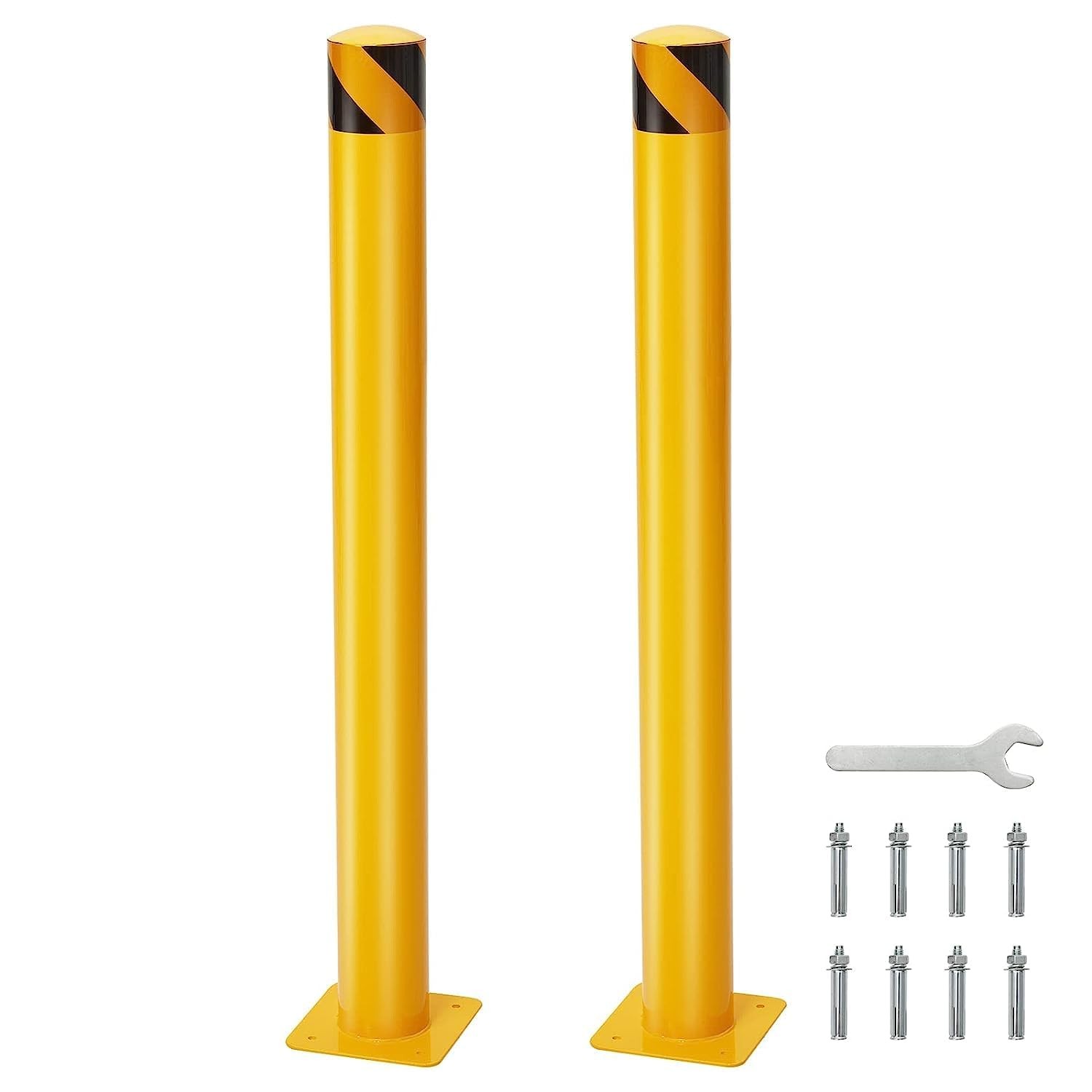 2PCS Safety Bollard 48″ High Q235 Steel Post Yellow Pipe Barrier