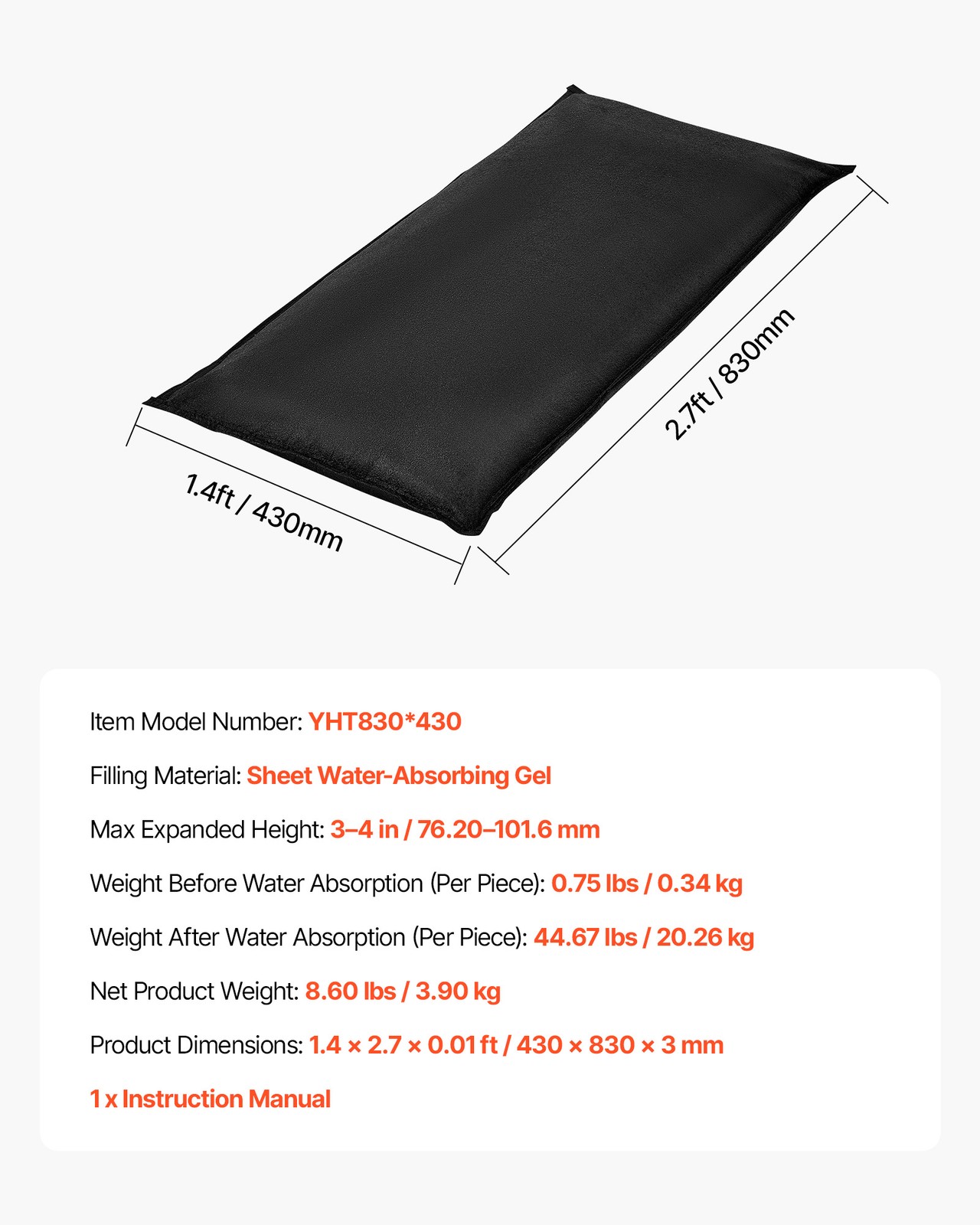 VEVOR Flood Barrier 1.4 x 2.7 ft Reusable Flood Bags Activated by Water 10 Pack
