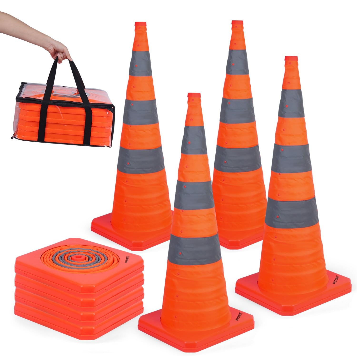 4PCS 36 Inch Collapsible Traffic Safety Cones Orange Multi Purpose Pop-up Cones