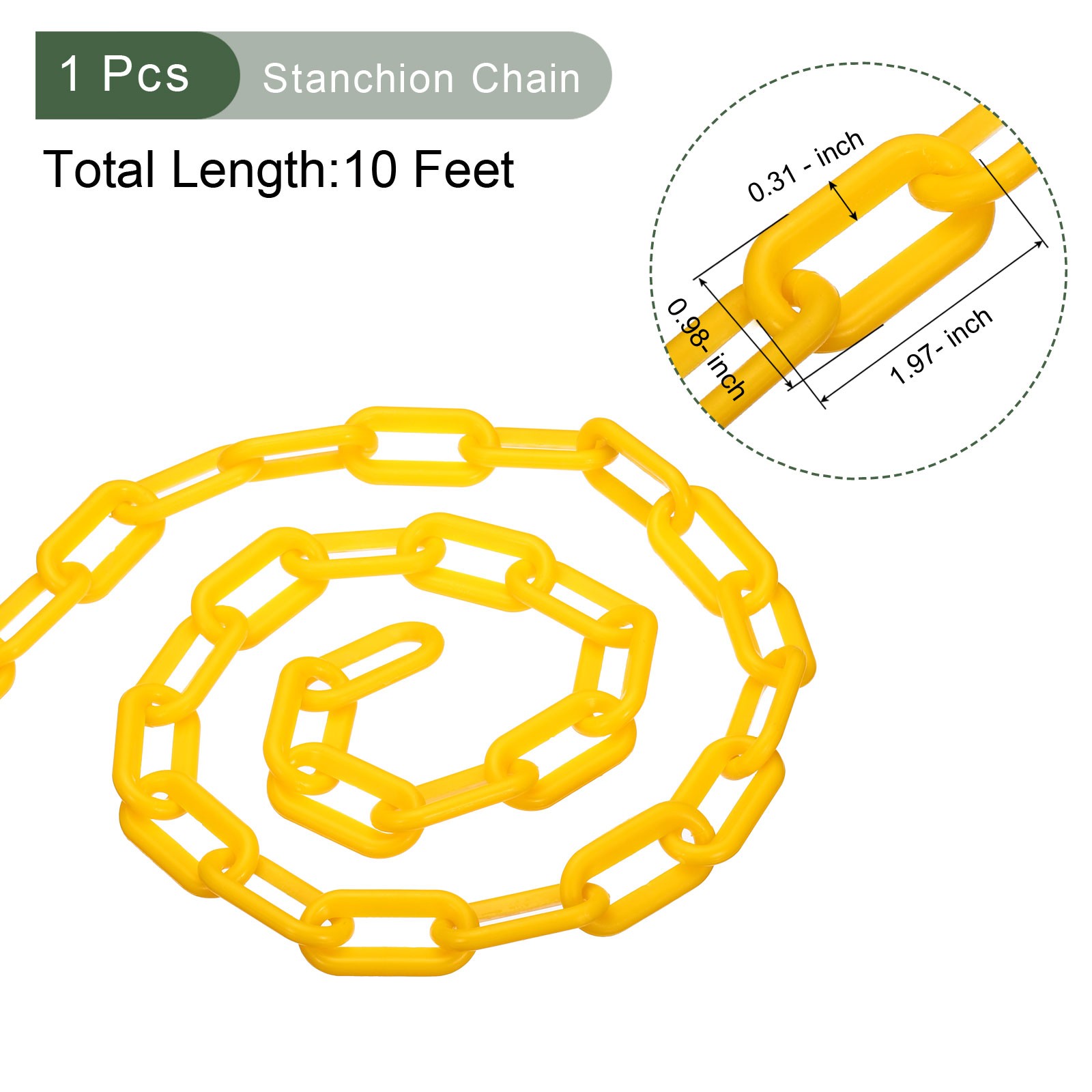 Plastic Chain Barrier (Yellow, 10 Feet, 0.3″ Dia)