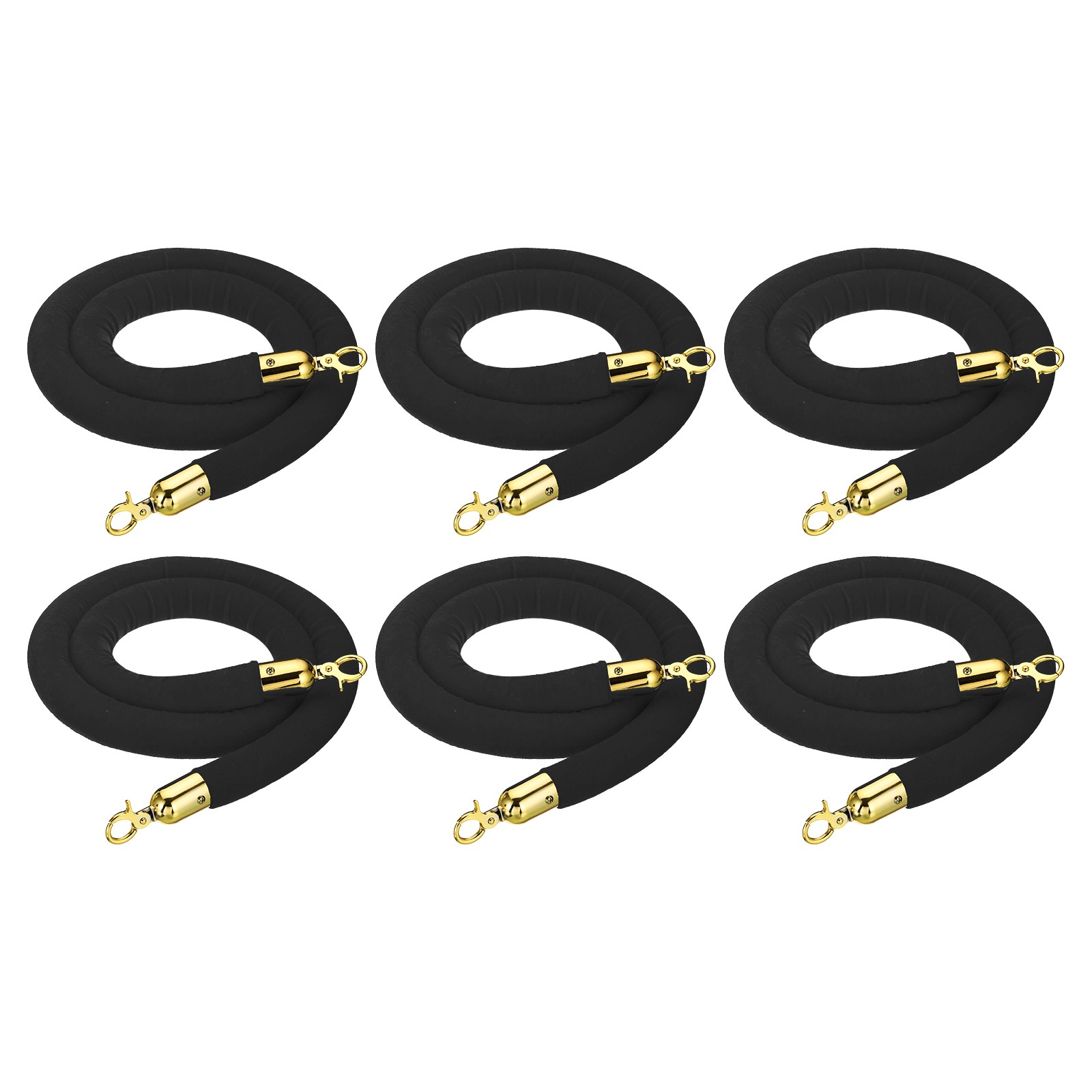 6PCS 5 Feet Black Velvet Stanchion Rope Crowd Control Barrier Rope, Golden