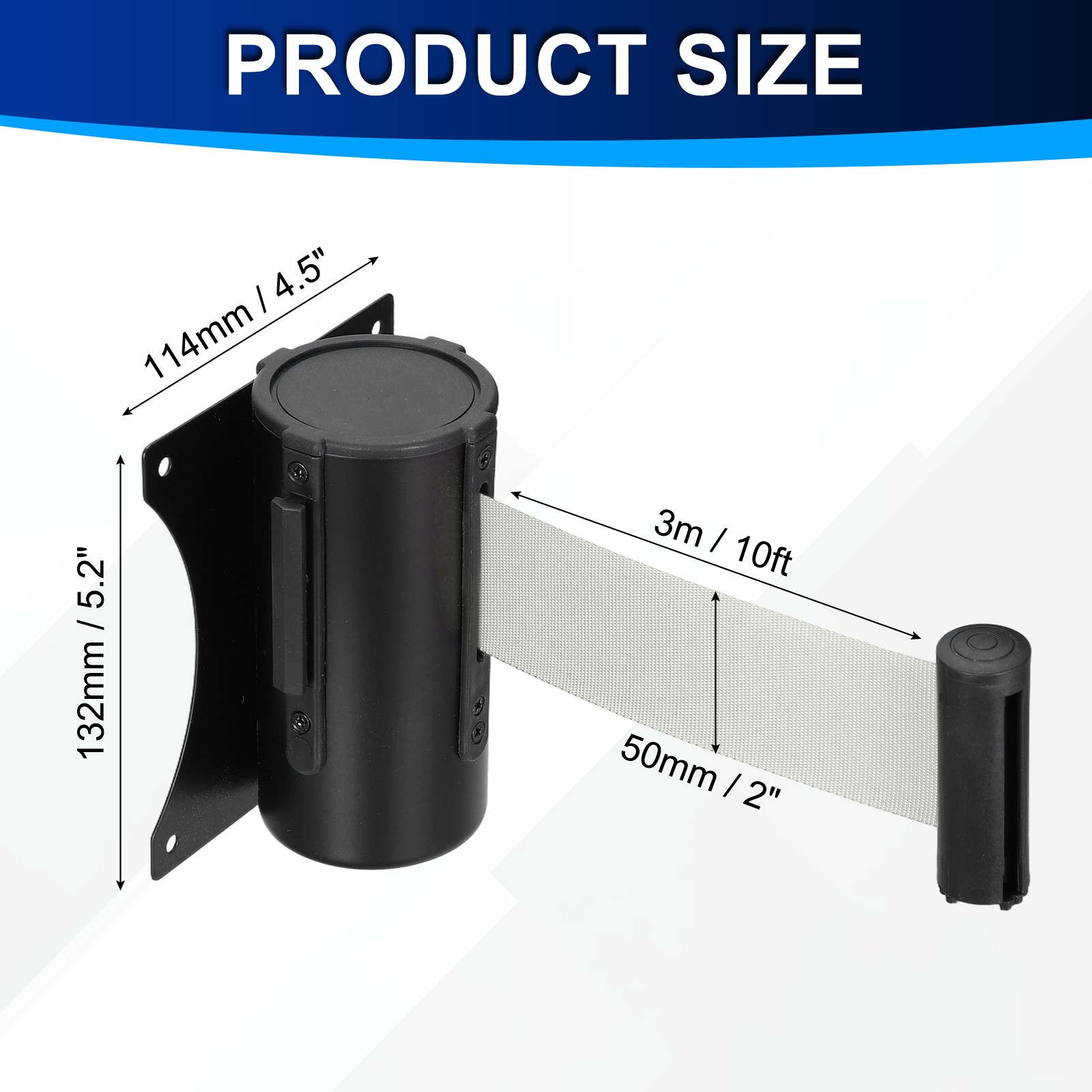 Fixed Wall Mount Retractable Belt Barriers (10 Feet, Gray) (1 Pcs)
