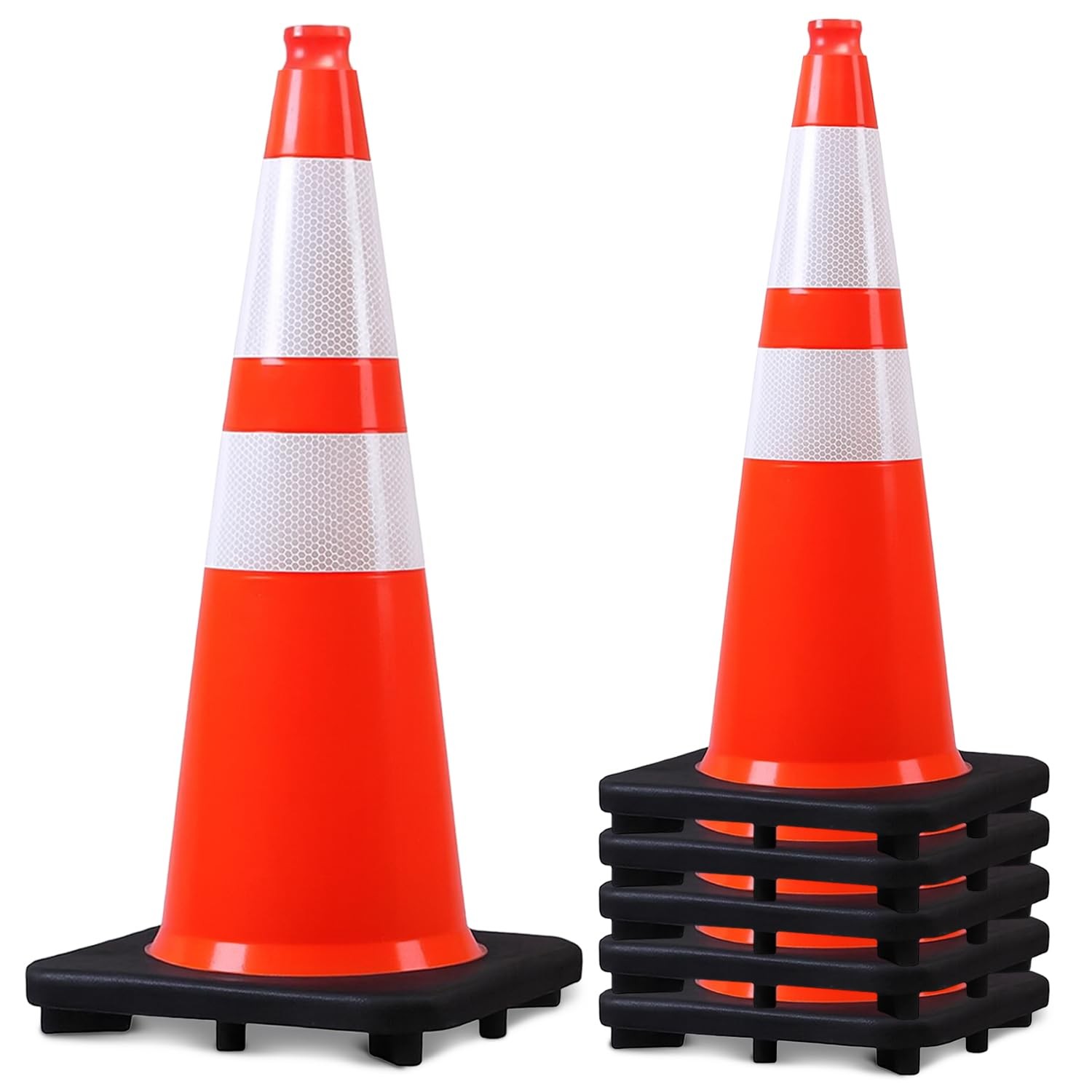 Heavy-Duty Safety Cones 28-Inch – Set of 8 Weighted Flexible PVC Cones W/