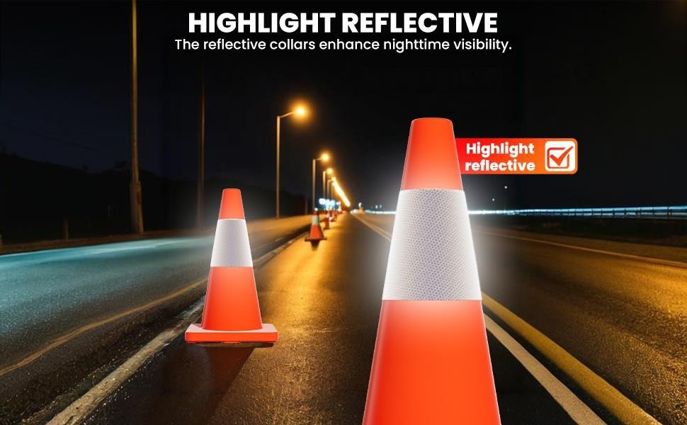 18″ 20Pcs Traffic Cones w/ Reflective Collars Hazard Construction Cones