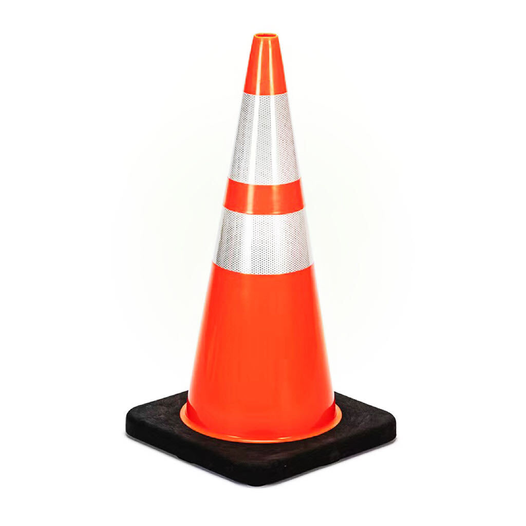 3-24PCS 28″PVC Traffic Safety Cones Black Base Reflective Road Parking cone