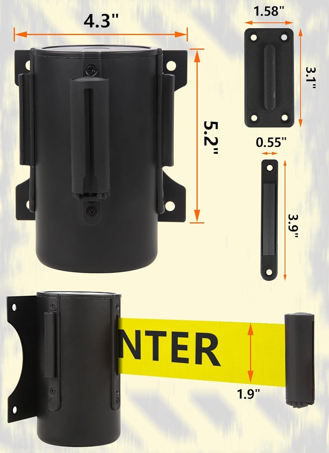 NIB! 16 Ft Wall Mount Retractable Barrier Belt DO NOT ENTER Crowd Control Belt