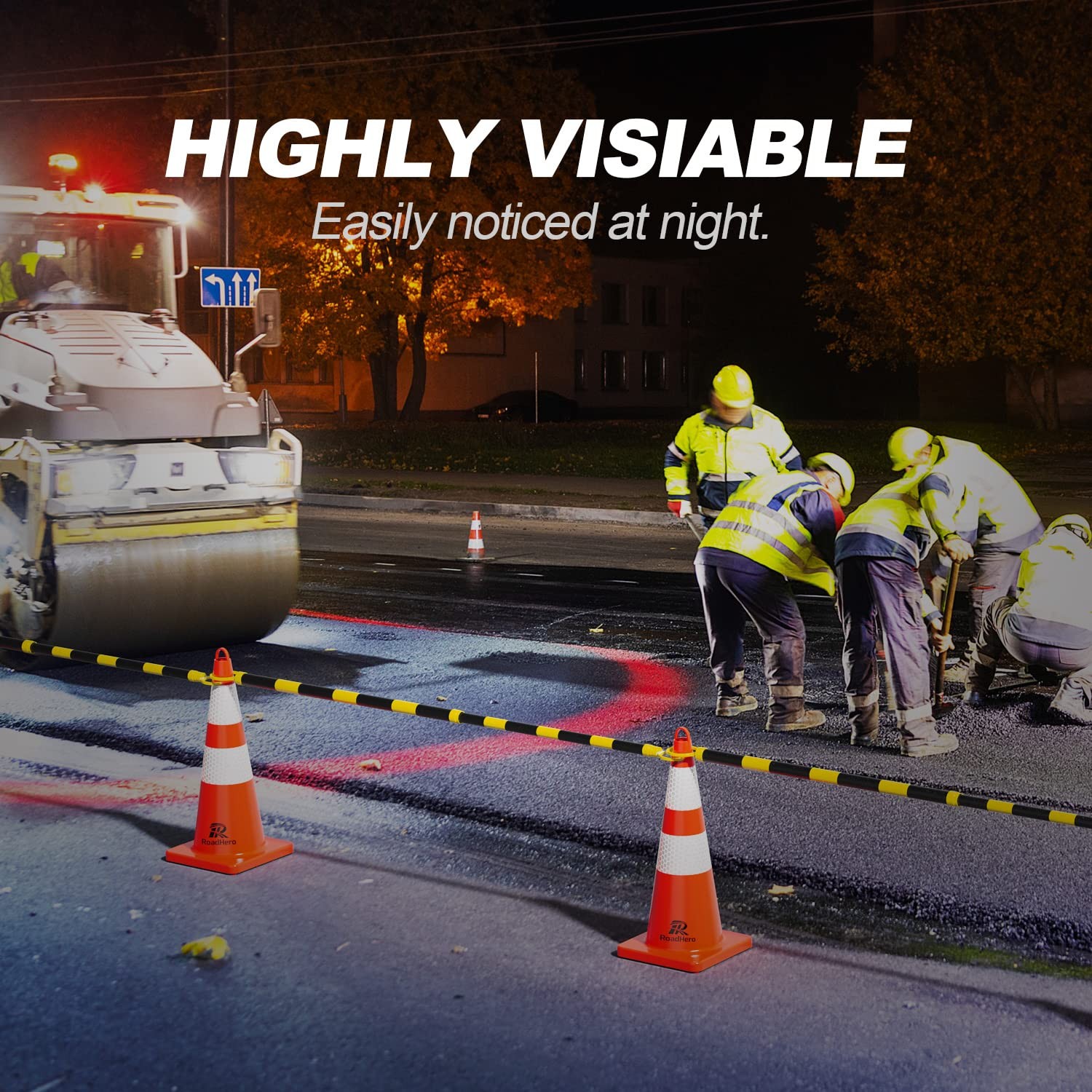RoadHero Retractable Traffic Cone Bar 10 Pack Black Yellow