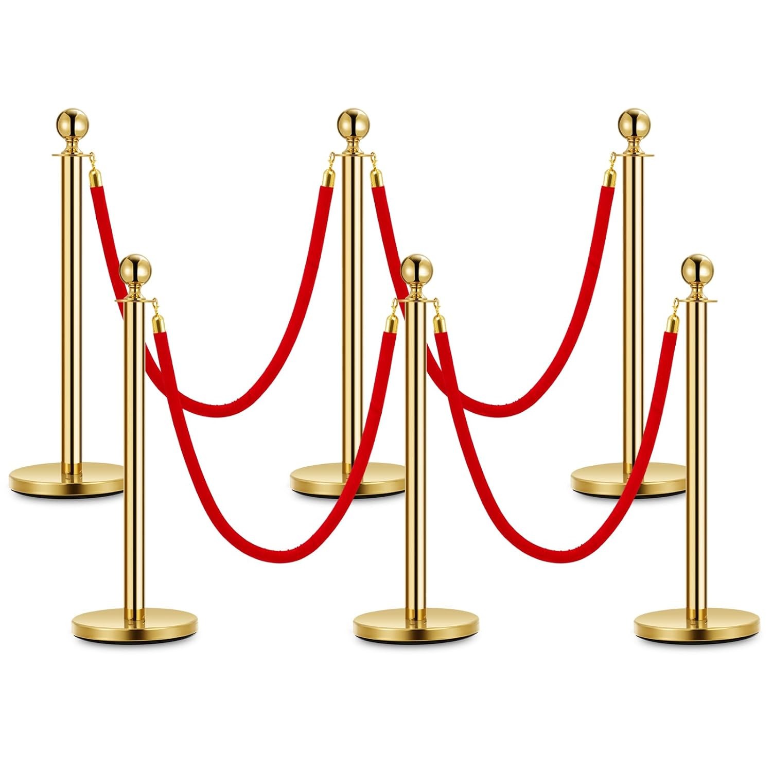 Stanchion Posts Queue Pole Gold w/ Velvet Rope Crowd Control Barrier For Parties
