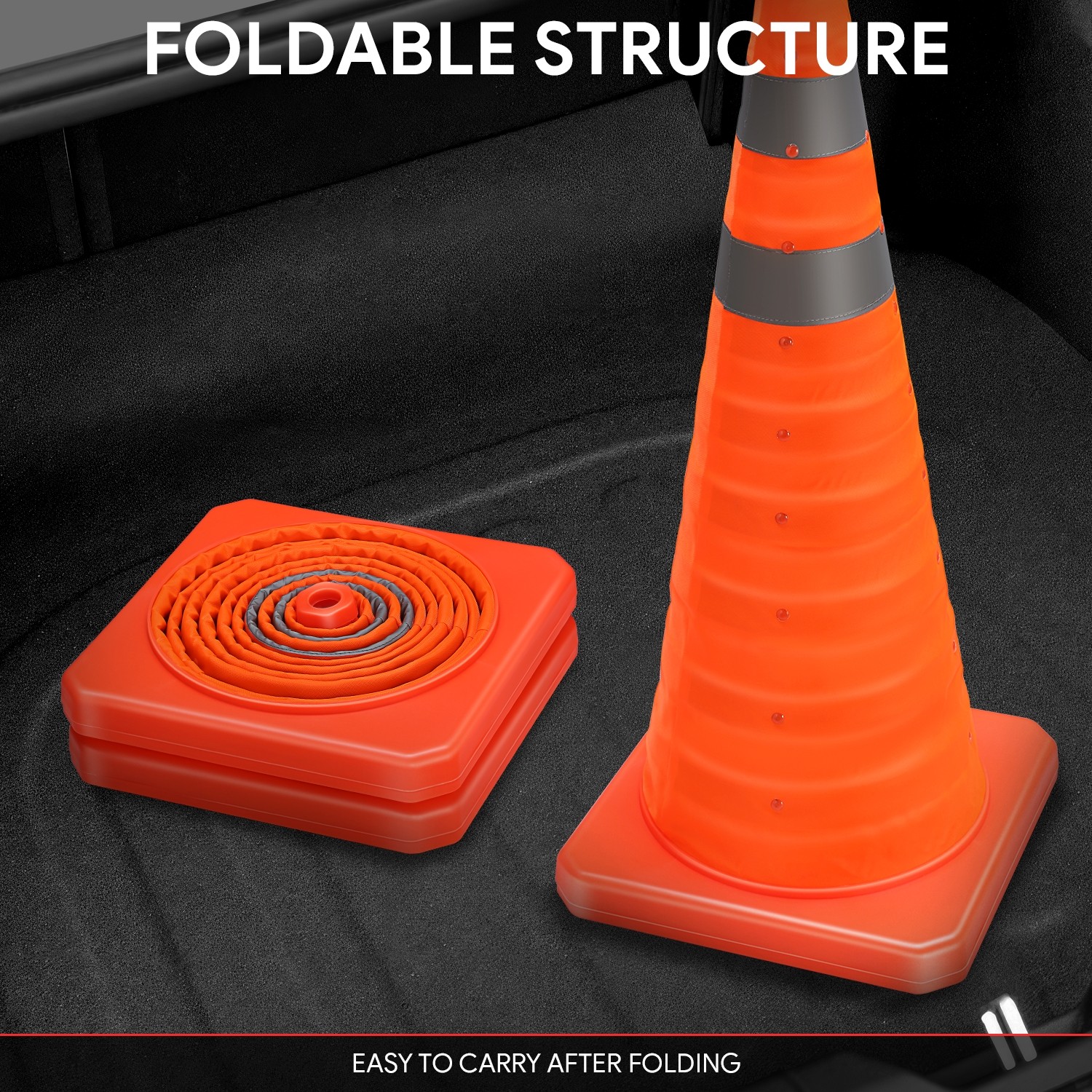 2Pcs 28″ Foldable Collapsible Traffic Safety Orange Cones with Heavy-Duty Base