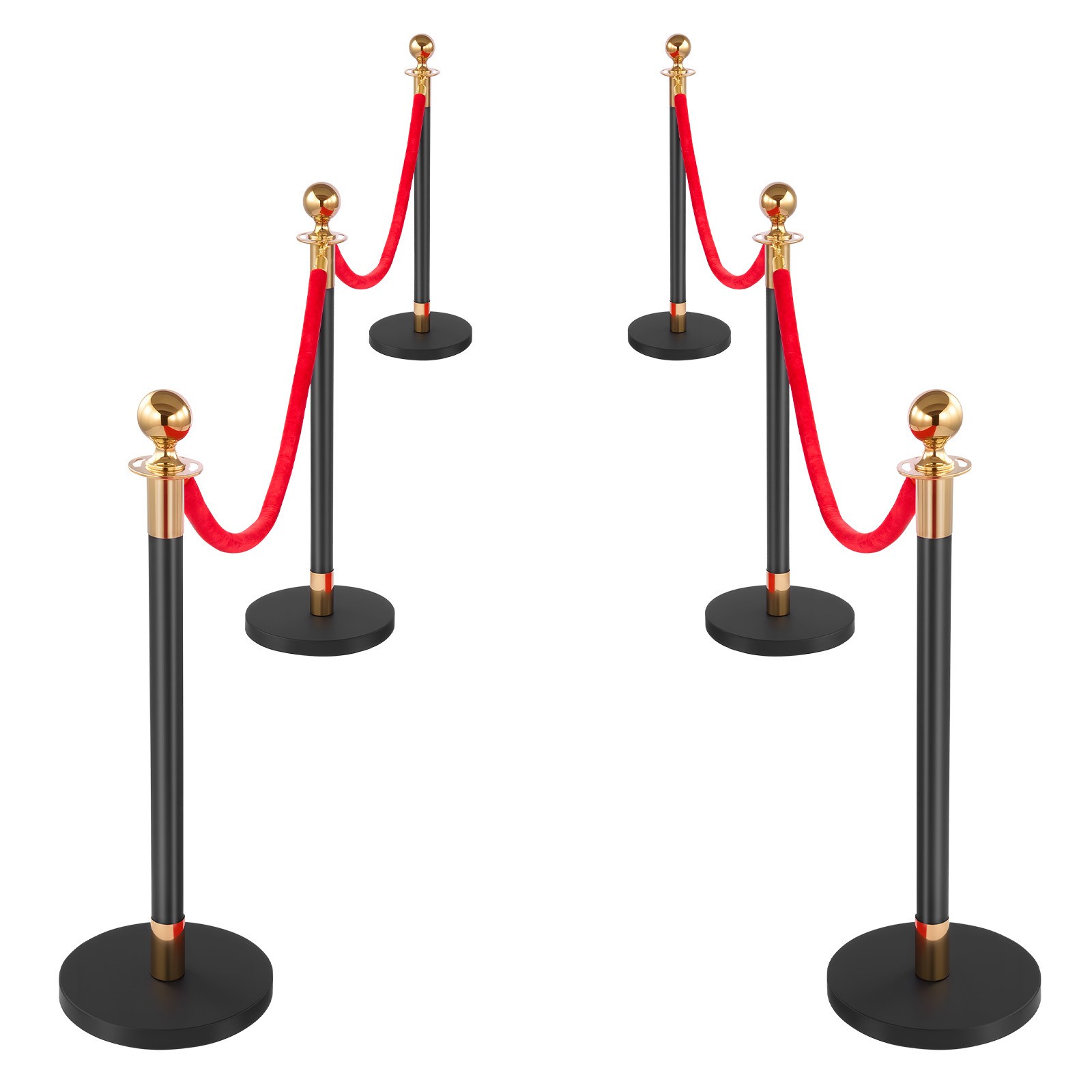 Uimoso 6-Piece Stanchion Set with Red Carpet & 4 Velvet Ropes,Hollow Base, Black