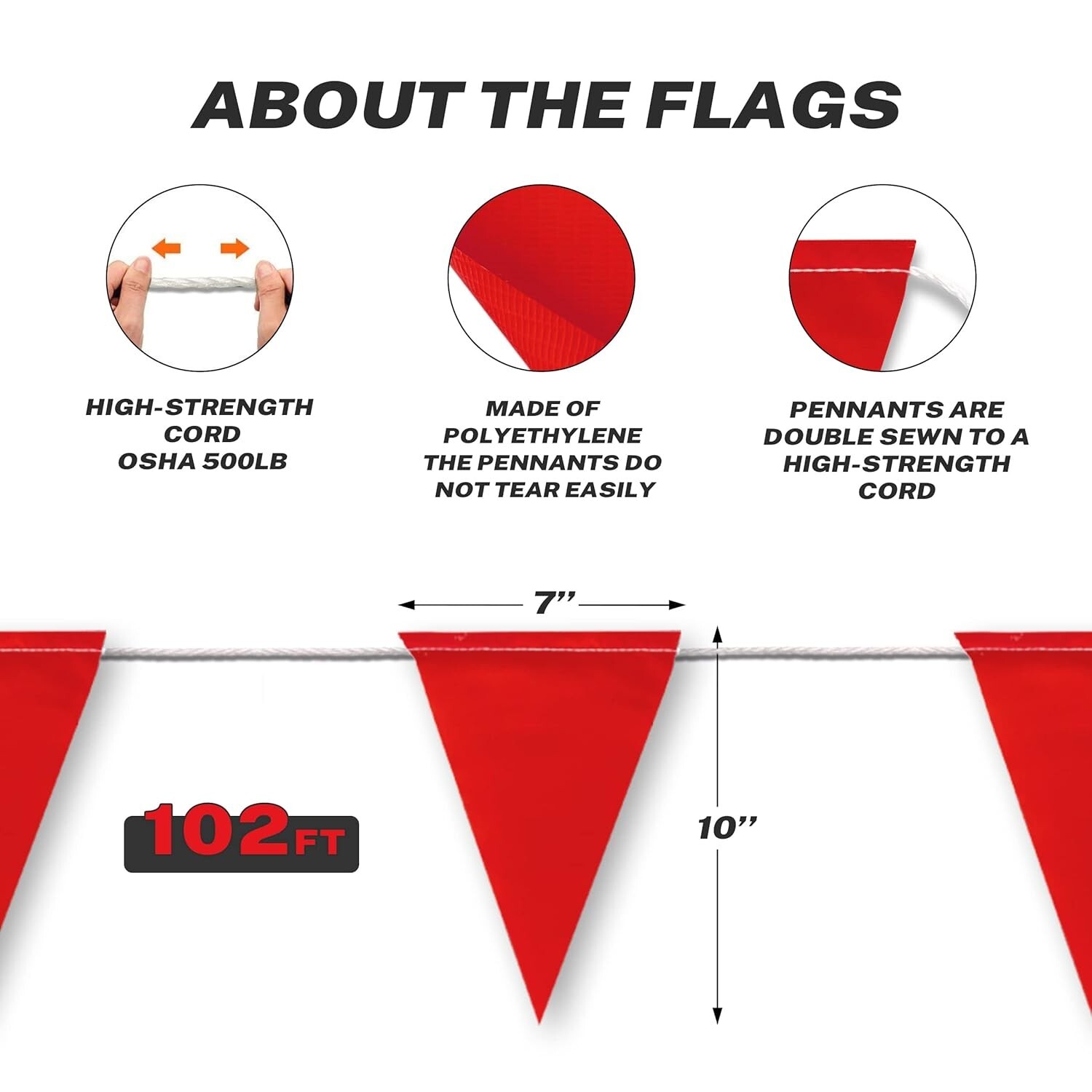 Caution Barricade Flags 102FT string Warn of hazardous areas, traffic control…