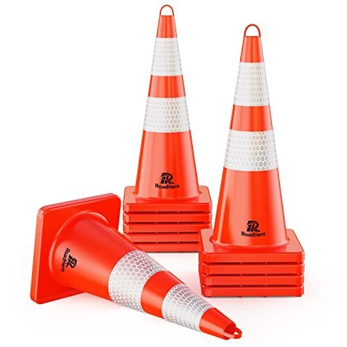 RoadHero 10 Pack Traffic Cones 28 Inch Premium PVC