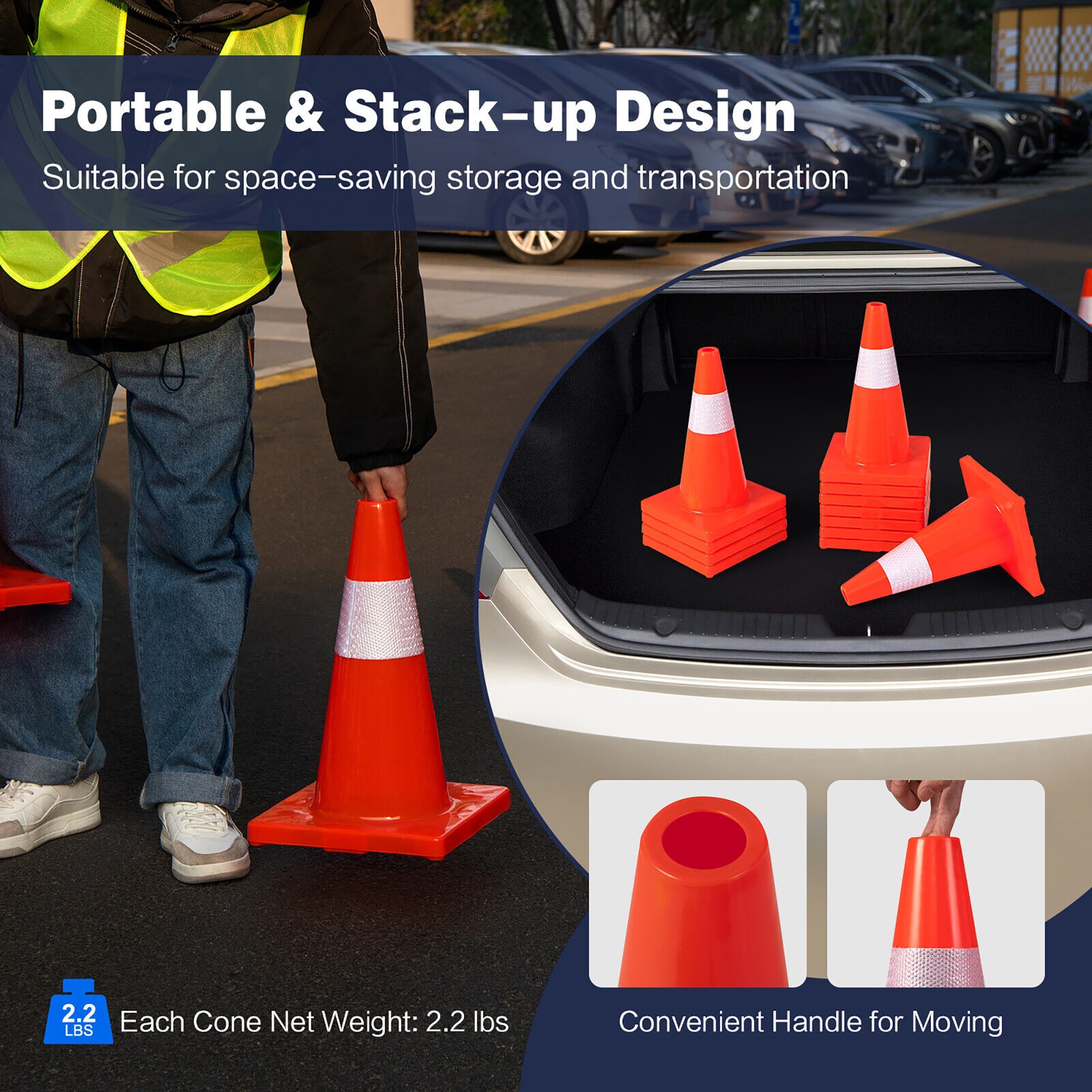 12 Pack Traffic Safety Cones 18″ Parking Cones w/Reflective Collars Safety Vest