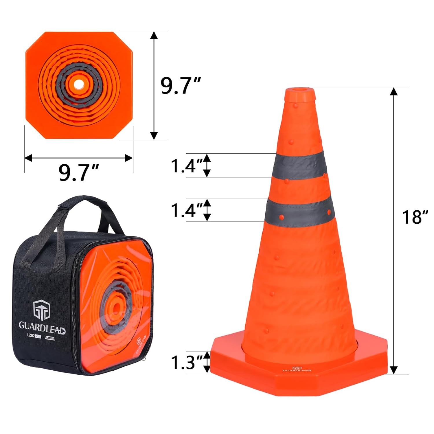 4 Pack 18-Inch Collapsible Traffic Cone with Weighted Base Orange Safety Haza…
