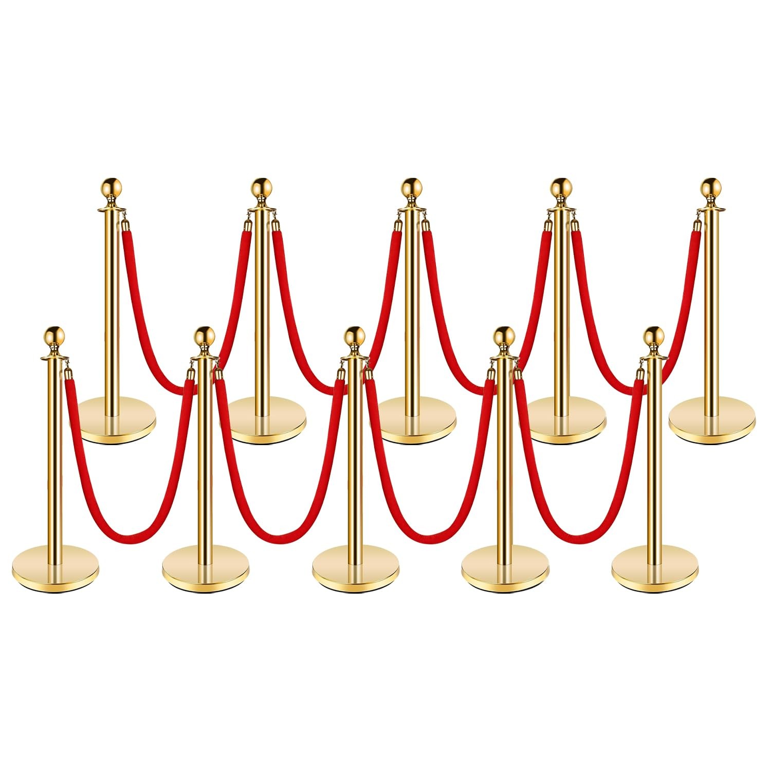 GRAVEE 2-10PCS Stanchion Posts Velvet Ropes Queue Control Barrier Pole Set
