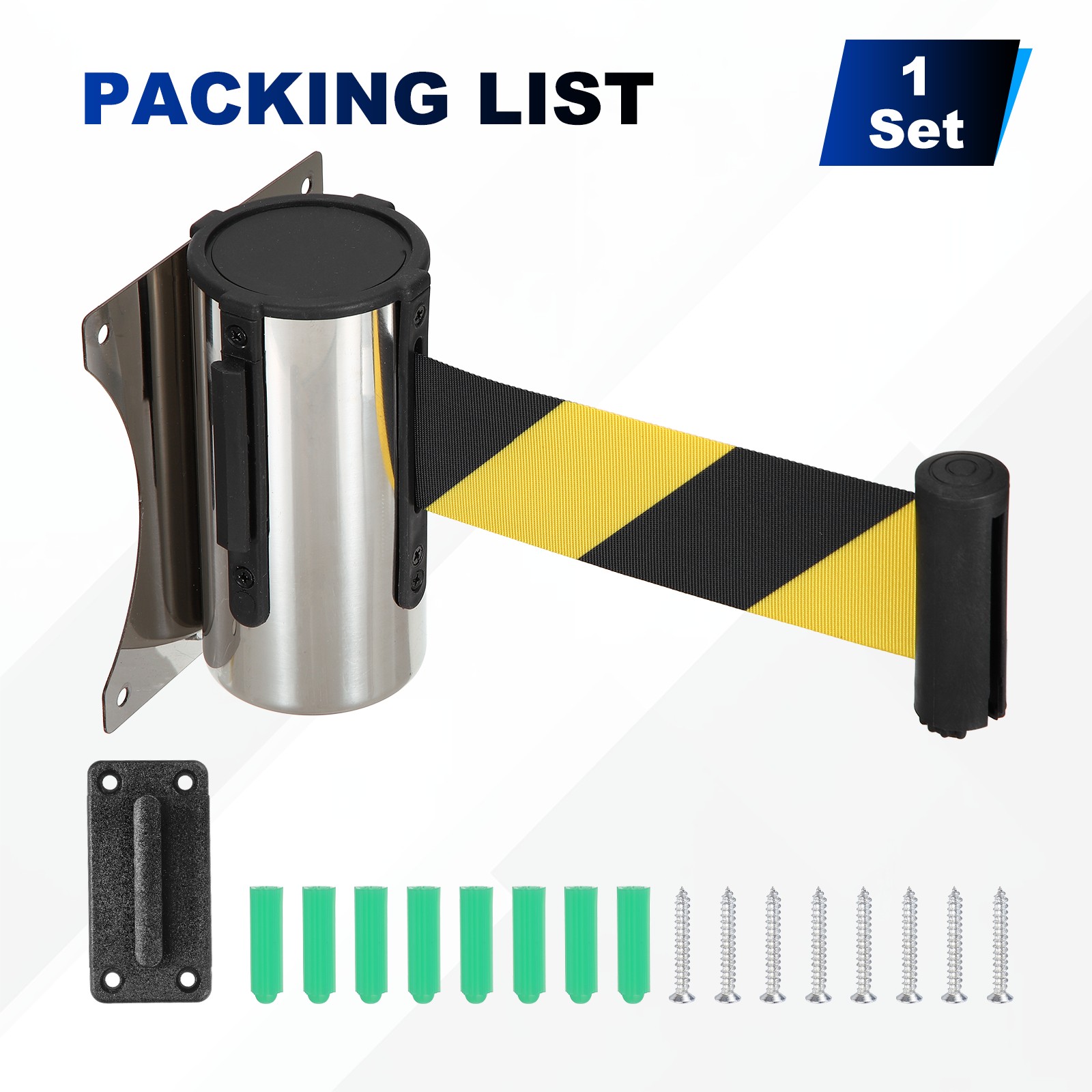 Fixed Wall Mount Retractable Belt Barrier (10 Feet, Black-Yellow) (1 Pcs)