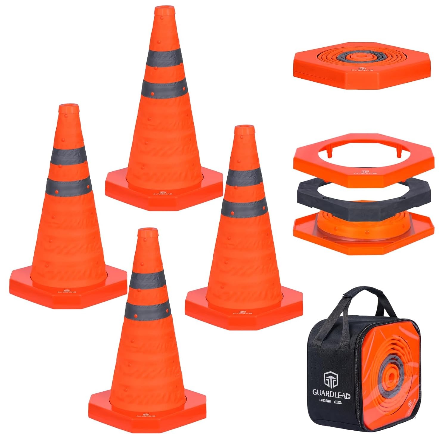 4 Pack 18-Inch Collapsible Traffic Cone with Weighted Base Orange Safety Haza…