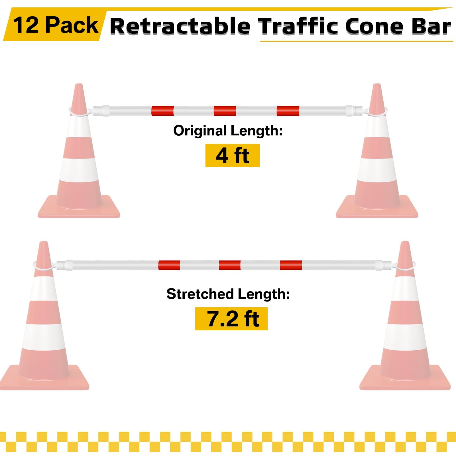 Huwena 12 Pcs 12 Pcs Retractable Traffic Cone Bar from 4ft to 7.2ft Expandabl…