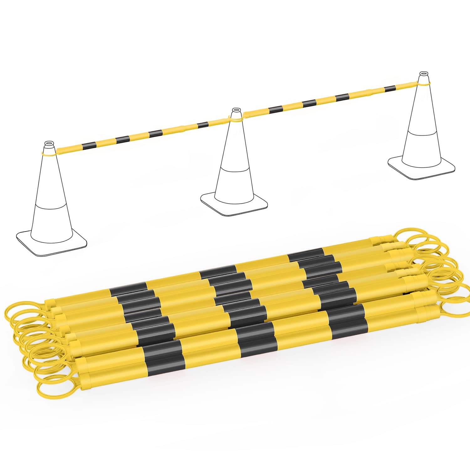 RoadHero Retractable Traffic Cone Bar 10 Pack Black Yellow