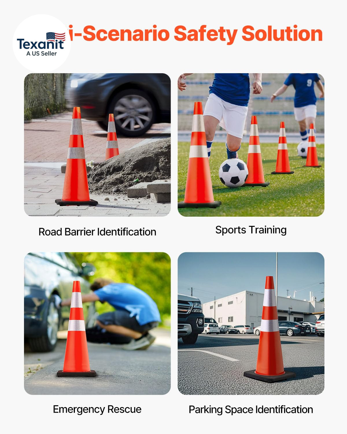 Safety Cones, 6 Pack 36″ Traffic Cones, PVC Orange Construction Cones with Refle