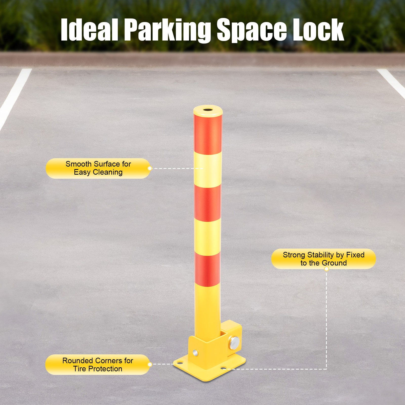 23.62in Parking Post, Steel Safety Bollards Post with Lock, Parking Barrier Post